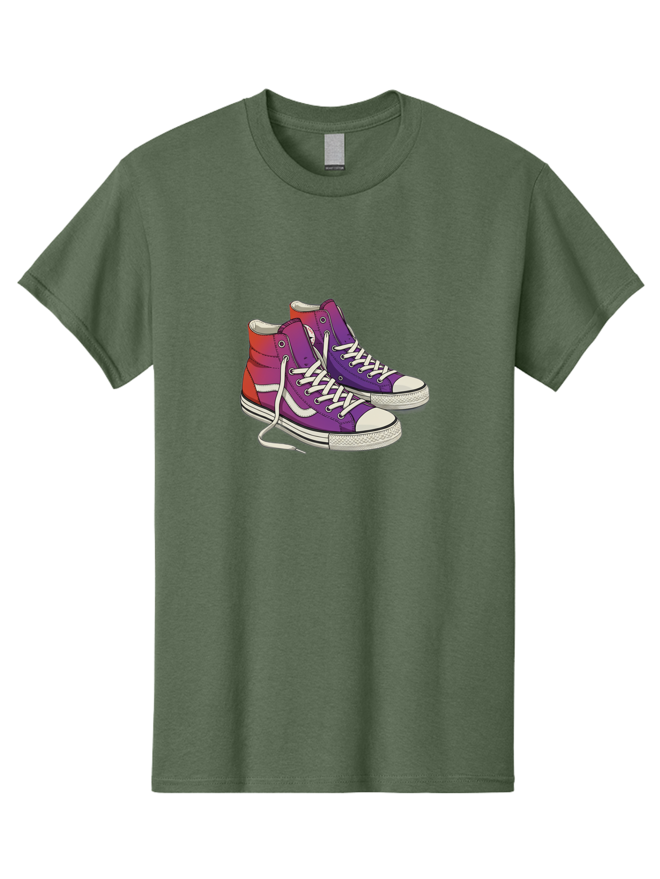 Purple-Sneakers Men'S Graphic Tee, 100% Cotton, Comfortable Casual Summer Wear, Machine Washable, Purple Sneakers, High-Top Shoes, White Laces, Canvas Sneakers, Fashion Footwear, Ombre Effect, Red To Purple Gradient Bab267