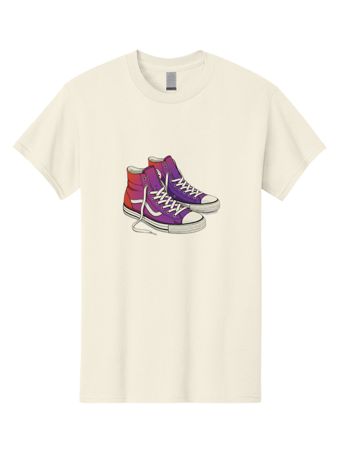 Purple-Sneakers Men'S Graphic Tee, 100% Cotton, Comfortable Casual Summer Wear, Machine Washable, Purple Sneakers, High-Top Shoes, White Laces, Canvas Sneakers, Fashion Footwear, Ombre Effect, Red To Purple Gradient Bab267
