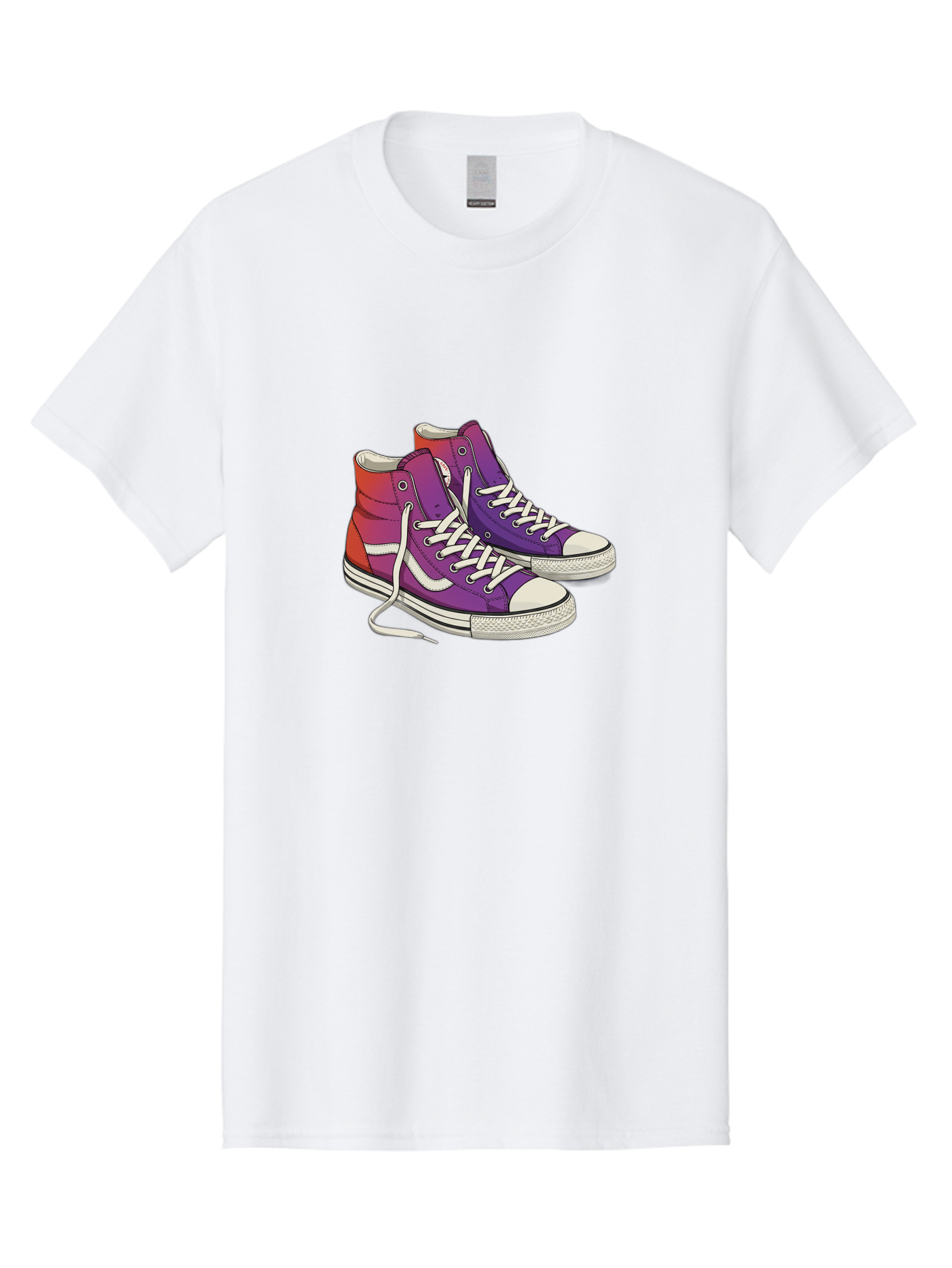 Purple-Sneakers Men'S Graphic Tee, 100% Cotton, Comfortable Casual Summer Wear, Machine Washable, Purple Sneakers, High-Top Shoes, White Laces, Canvas Sneakers, Fashion Footwear, Ombre Effect, Red To Purple Gradient Bab267
