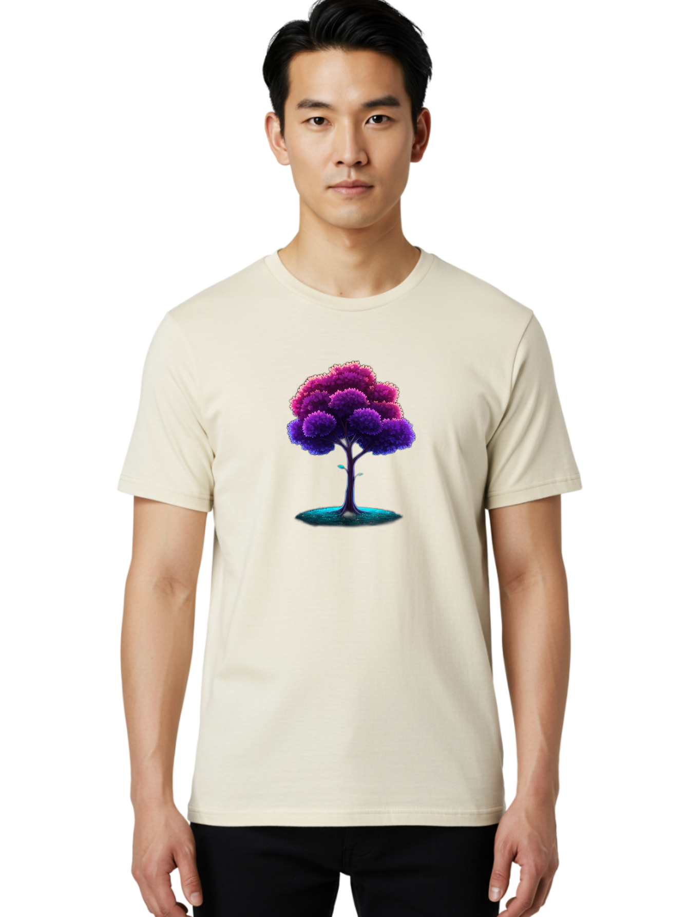 Purple-Tree Men'S Graphic Tee, 100% Cotton, Comfortable Casual Summer Wear, Machine Washable, Purple Tree, Colorful Tree, Vibrant Foliage, Digital Art, Fantasy Tree, Artistic Representation, Nature-Inspired Graphics, Gradient Colors, Bab268