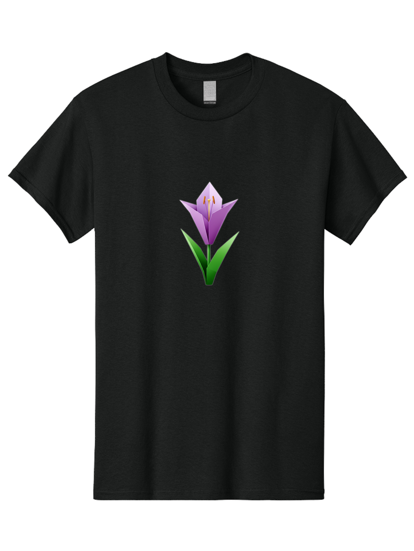 Purple-Tulip Men'S Graphic Tee, 100% Cotton, Comfortable Casual Summer Wear, Machine Washable, Origami Tulip, Purple Flower, Green Leaves, Papercraft Art, Minimalist Design, 3D Model, Floral Illustration, Creative Artwork, Tulip Icon Bab269