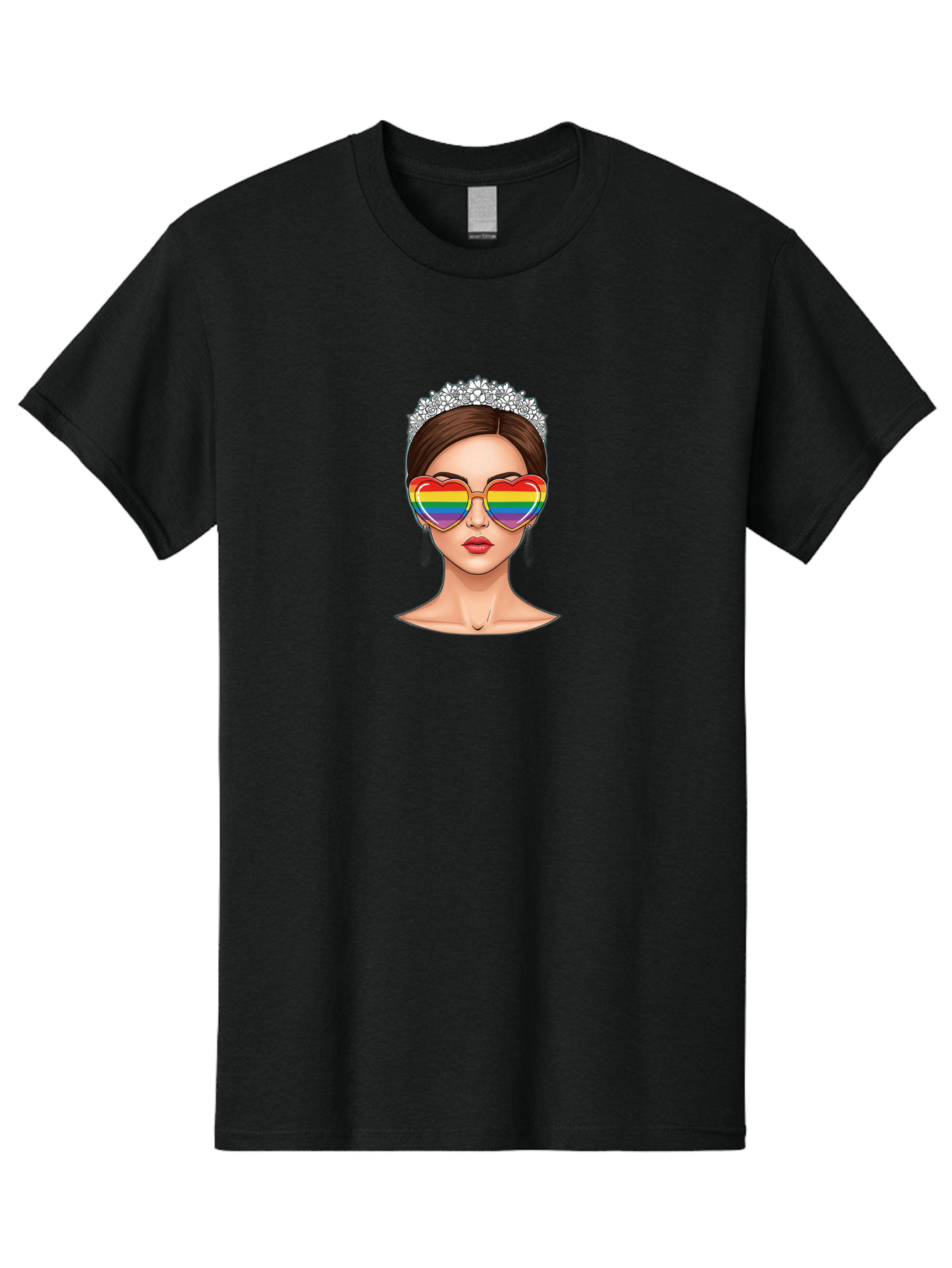Queen-Of-Pride Men'S Graphic Tee, 100% Cotton, Comfortable Casual Summer Wear, Machine Washable, Heart-Shaped Sunglasses, Rainbow Colors, Lgbtq+ Pride, Glamorous Look, Tiara, Fashionable Accessories, Bold Statement, Rainbow Shades, Bab271