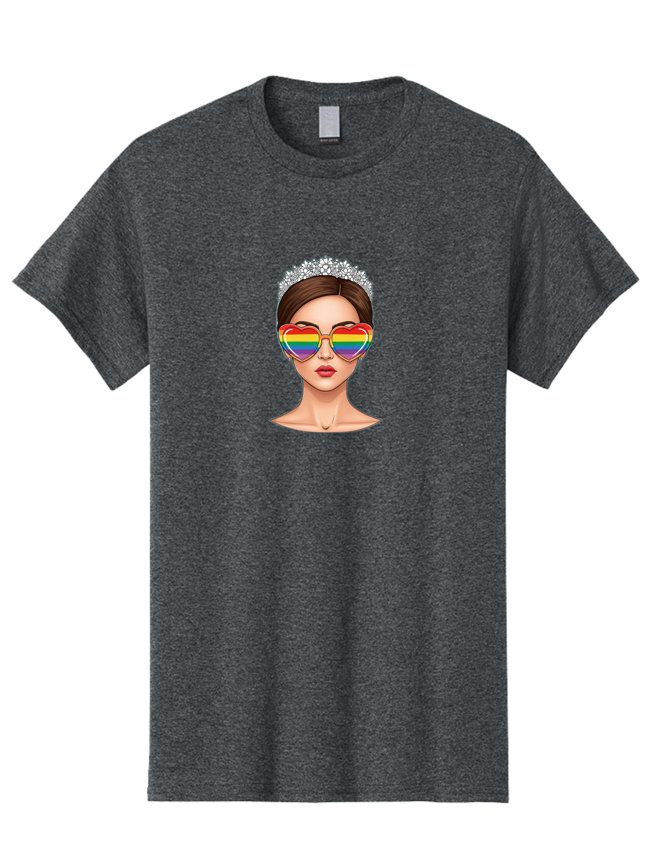 Queen-Of-Pride Men'S Graphic Tee, 100% Cotton, Comfortable Casual Summer Wear, Machine Washable, Heart-Shaped Sunglasses, Rainbow Colors, Lgbtq+ Pride, Glamorous Look, Tiara, Fashionable Accessories, Bold Statement, Rainbow Shades, Bab271