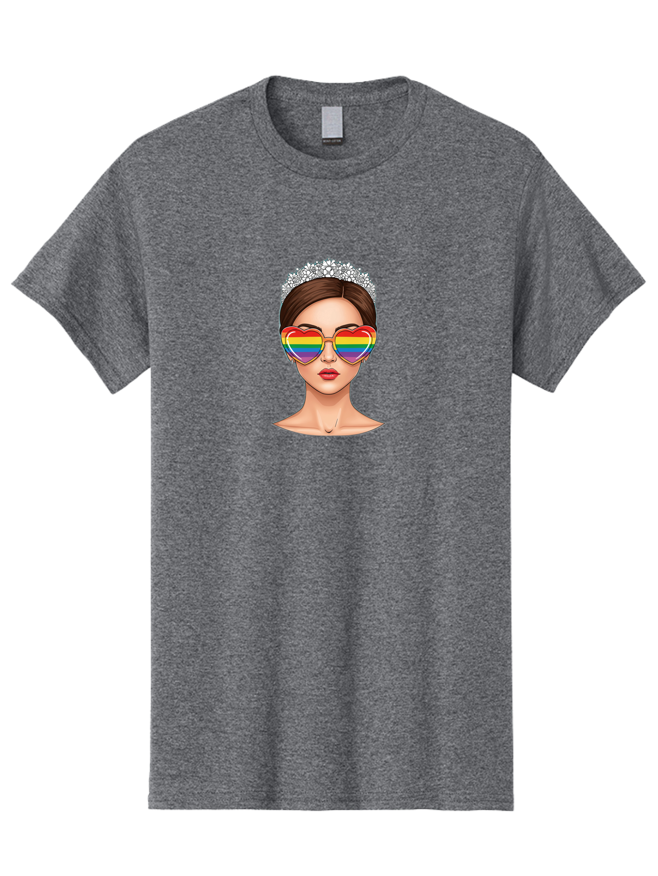 Queen-Of-Pride Men'S Graphic Tee, 100% Cotton, Comfortable Casual Summer Wear, Machine Washable, Heart-Shaped Sunglasses, Rainbow Colors, Lgbtq+ Pride, Glamorous Look, Tiara, Fashionable Accessories, Bold Statement, Rainbow Shades, Bab271