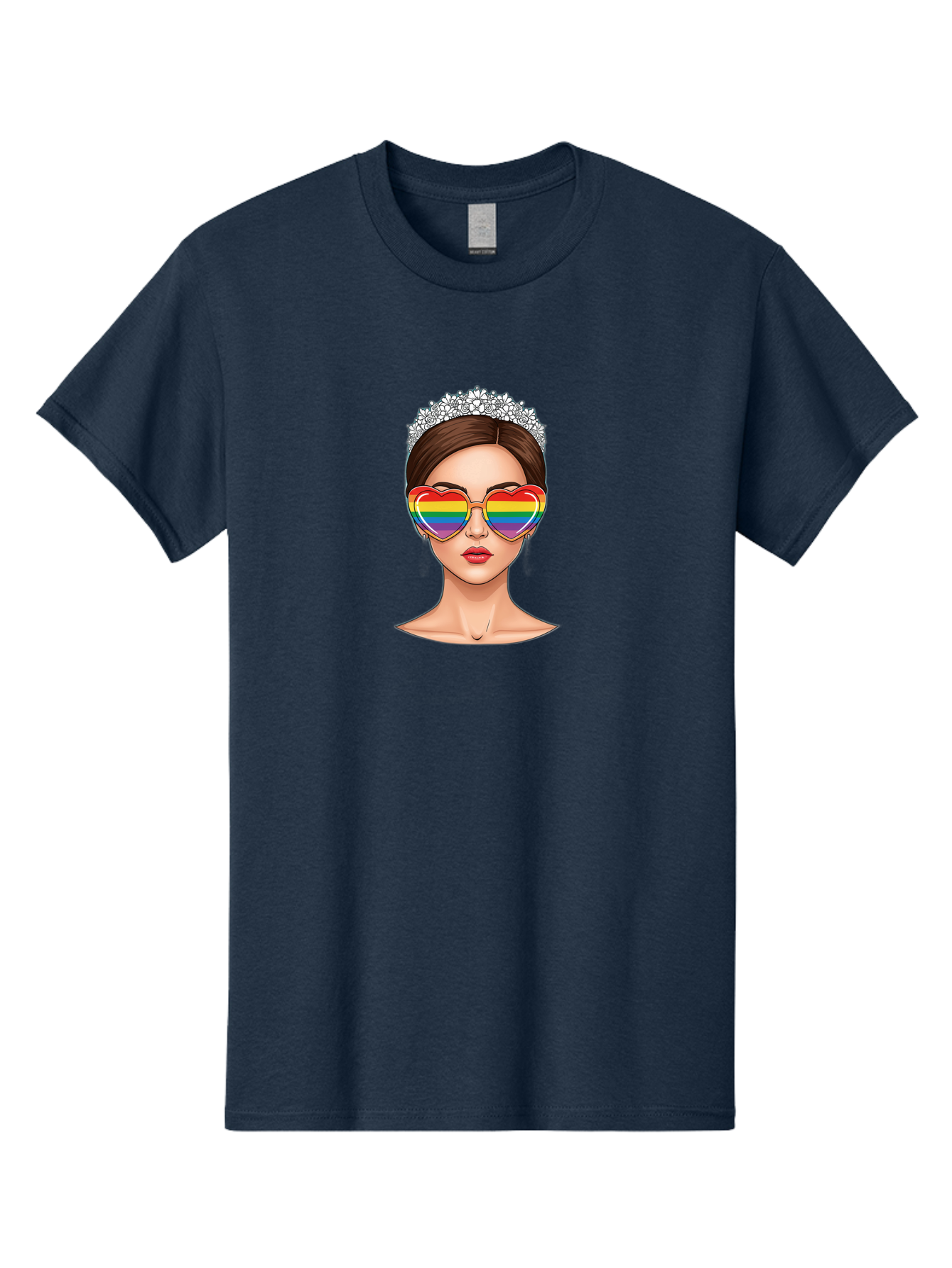 Queen-Of-Pride Men'S Graphic Tee, 100% Cotton, Comfortable Casual Summer Wear, Machine Washable, Heart-Shaped Sunglasses, Rainbow Colors, Lgbtq+ Pride, Glamorous Look, Tiara, Fashionable Accessories, Bold Statement, Rainbow Shades, Bab271