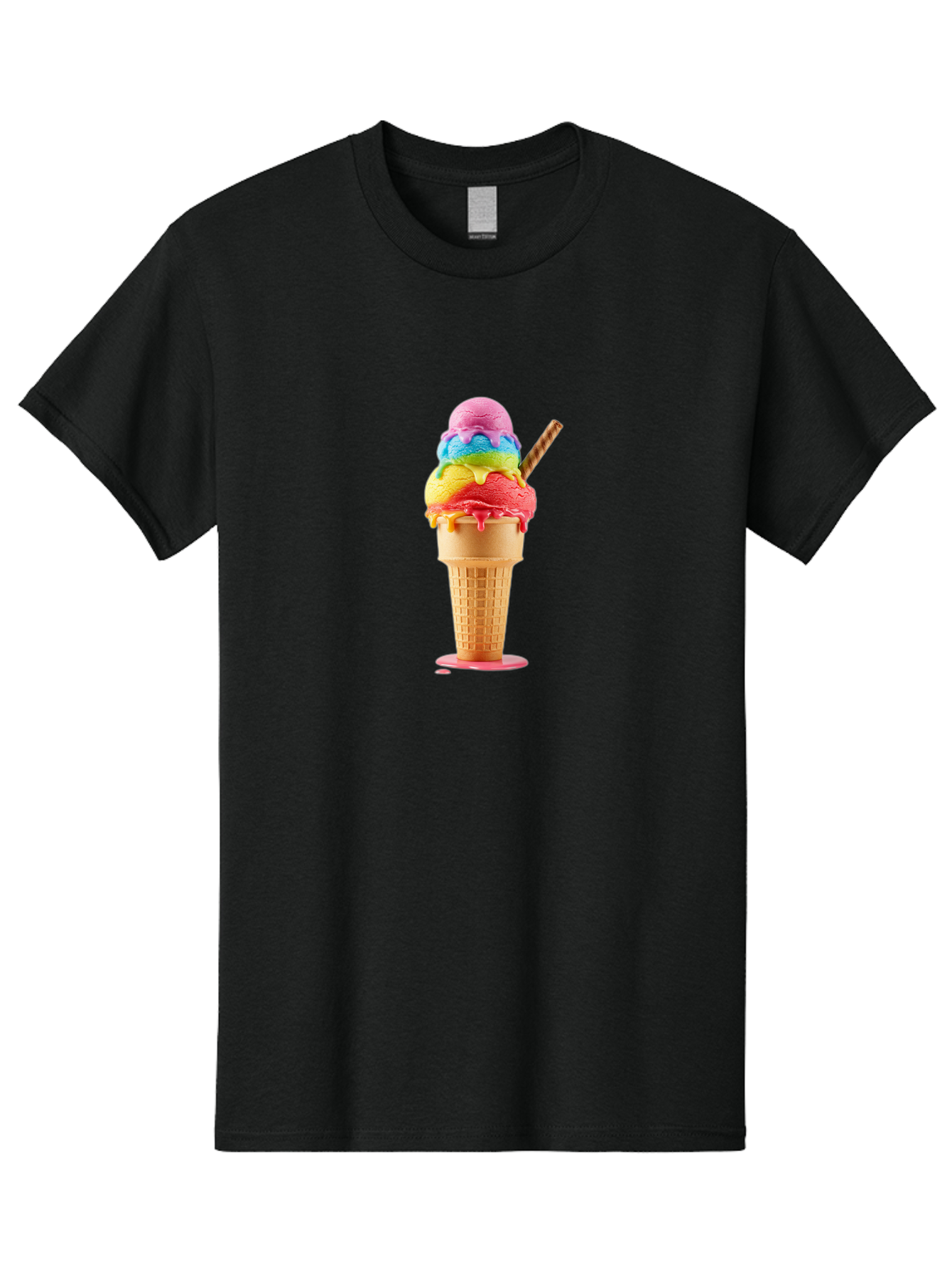 Rainbow-Ice-Cream Men'S Graphic Tee, 100% Cotton, Comfortable Casual Summer Wear, Machine Washable, Rainbow Ice Cream, Colorful Dessert, Sweet Treats, Multi-Colored Ice Cream, Waffle Cone, Dripping Ice Cream, Colorful Scoop, Tasty, Bab274