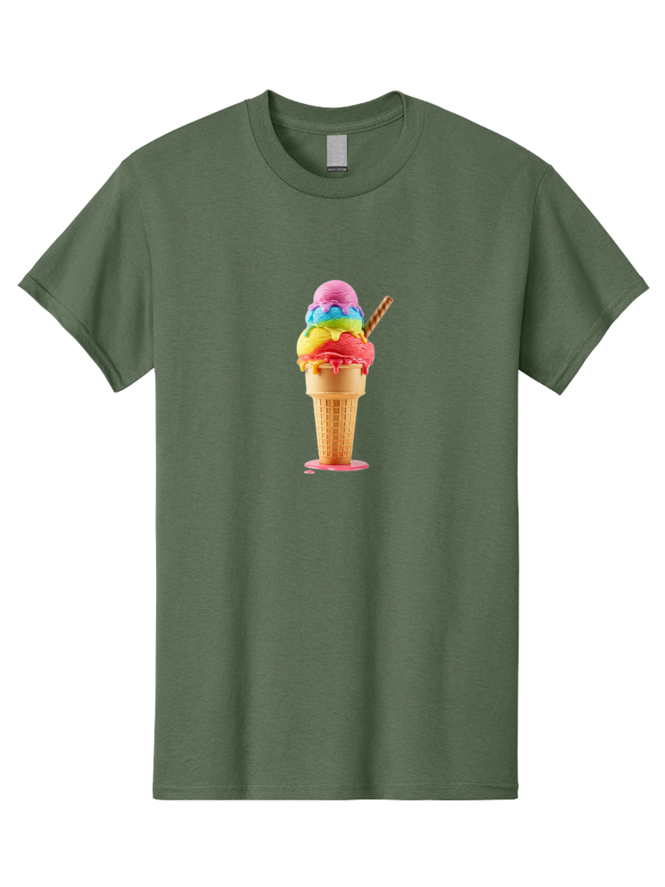 Rainbow-Ice-Cream Men'S Graphic Tee, 100% Cotton, Comfortable Casual Summer Wear, Machine Washable, Rainbow Ice Cream, Colorful Dessert, Sweet Treats, Multi-Colored Ice Cream, Waffle Cone, Dripping Ice Cream, Colorful Scoop, Tasty, Bab274