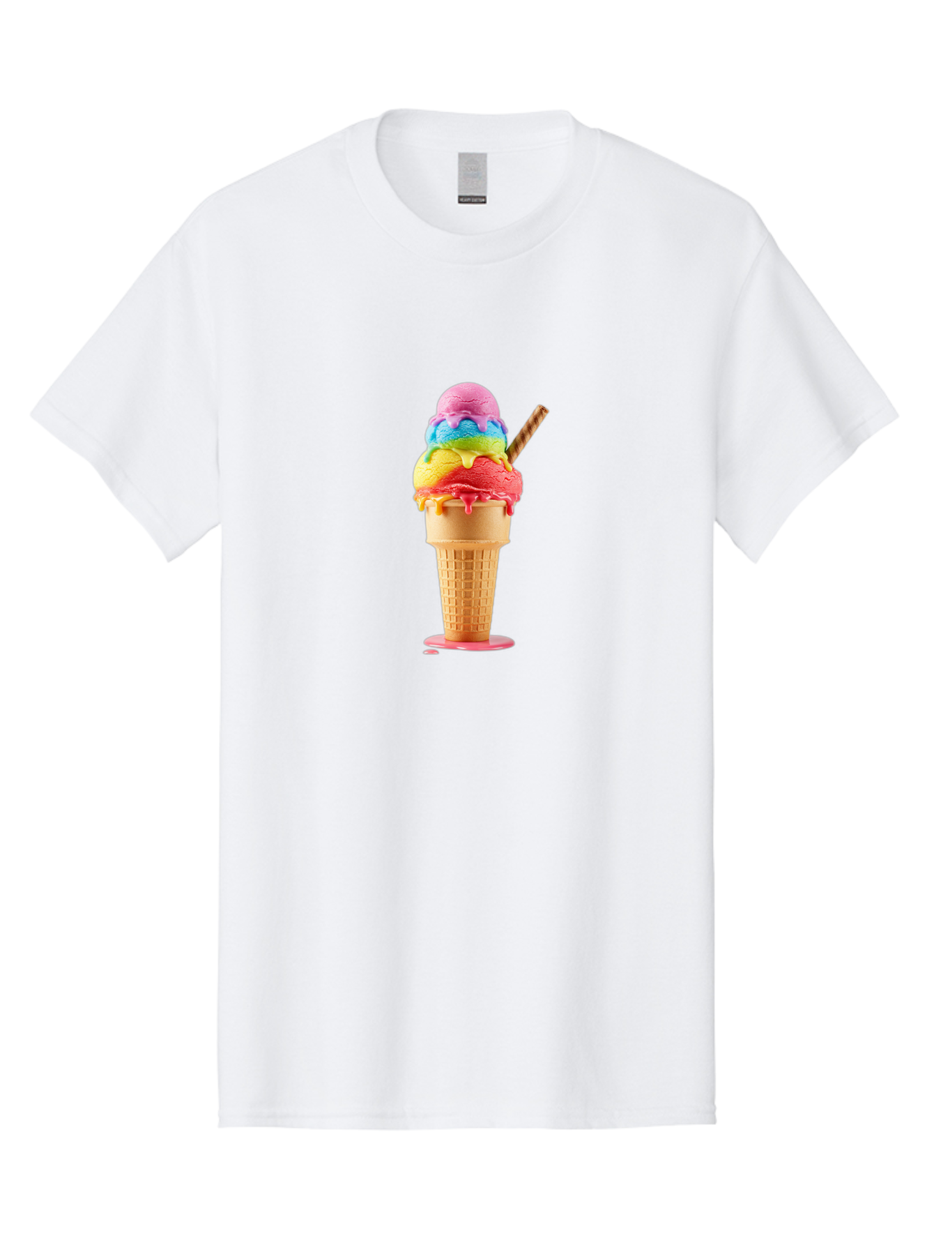 Rainbow-Ice-Cream Men'S Graphic Tee, 100% Cotton, Comfortable Casual Summer Wear, Machine Washable, Rainbow Ice Cream, Colorful Dessert, Sweet Treats, Multi-Colored Ice Cream, Waffle Cone, Dripping Ice Cream, Colorful Scoop, Tasty, Bab274