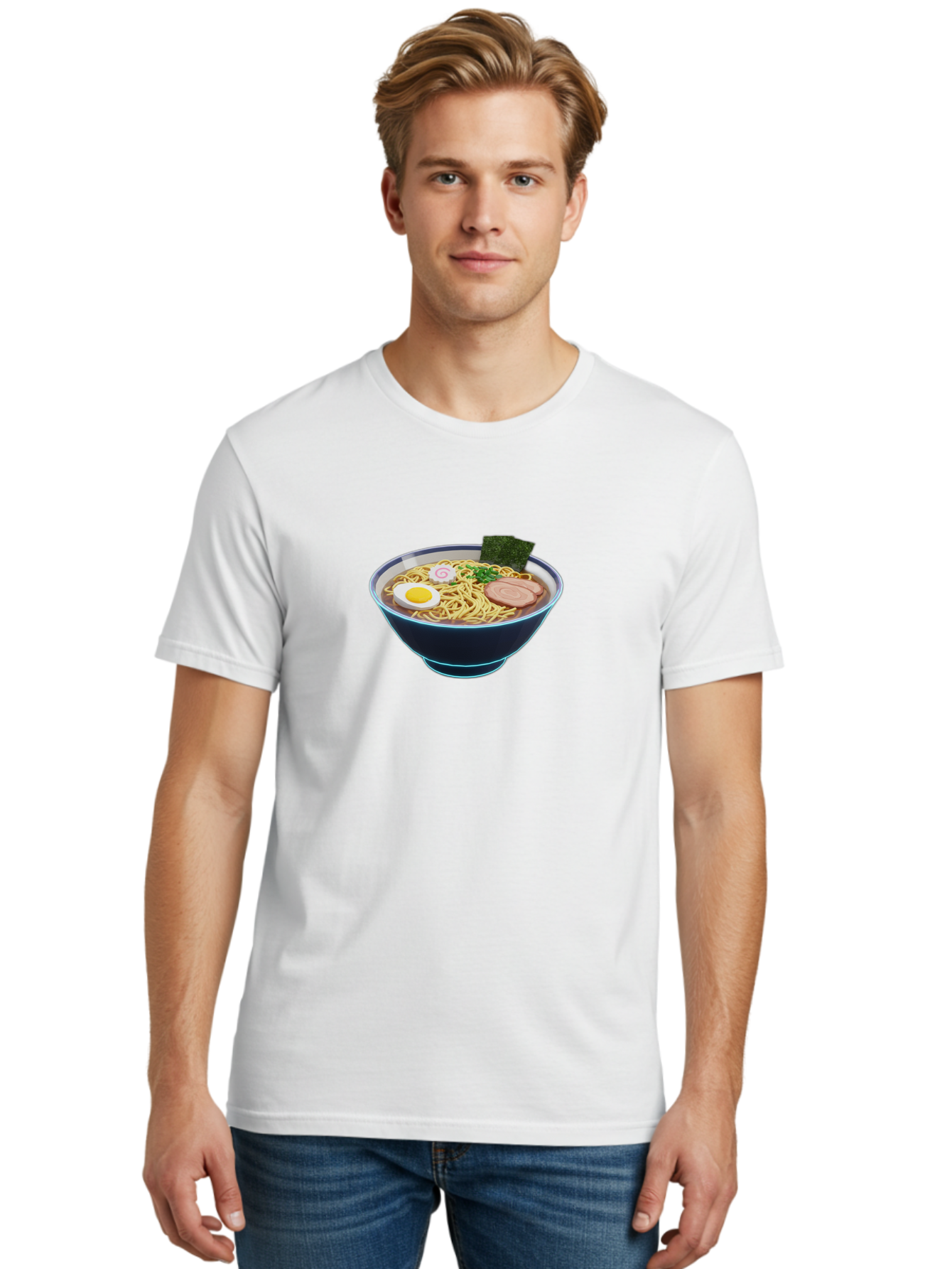 Ramen-1 Men'S Graphic Tee, 100% Cotton, Comfortable Casual Summer Wear, Machine Washable, Steaming Bowl Of Ramen Noodles, Slices Of Pork, Boiled Egg, Seaweed, Spring Onions, Japanese Cuisine, Comfort Food, Savory Broth, Noodle Soup, Bab275
