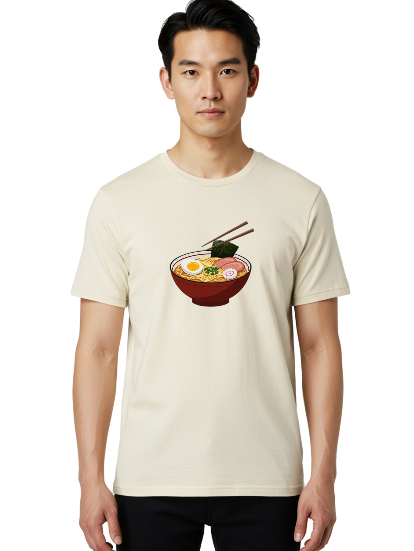 Ramen-12 Men'S Graphic Tee, 100% Cotton, Comfortable Casual Summer Wear, Machine Washable, Ramen Noodles, Boiled Egg, Sliced Pork, Seaweed, Green Onions, Narutomaki, Chopsticks, Japanese Cuisine, Noodle Soup, Comfort Food Bab278