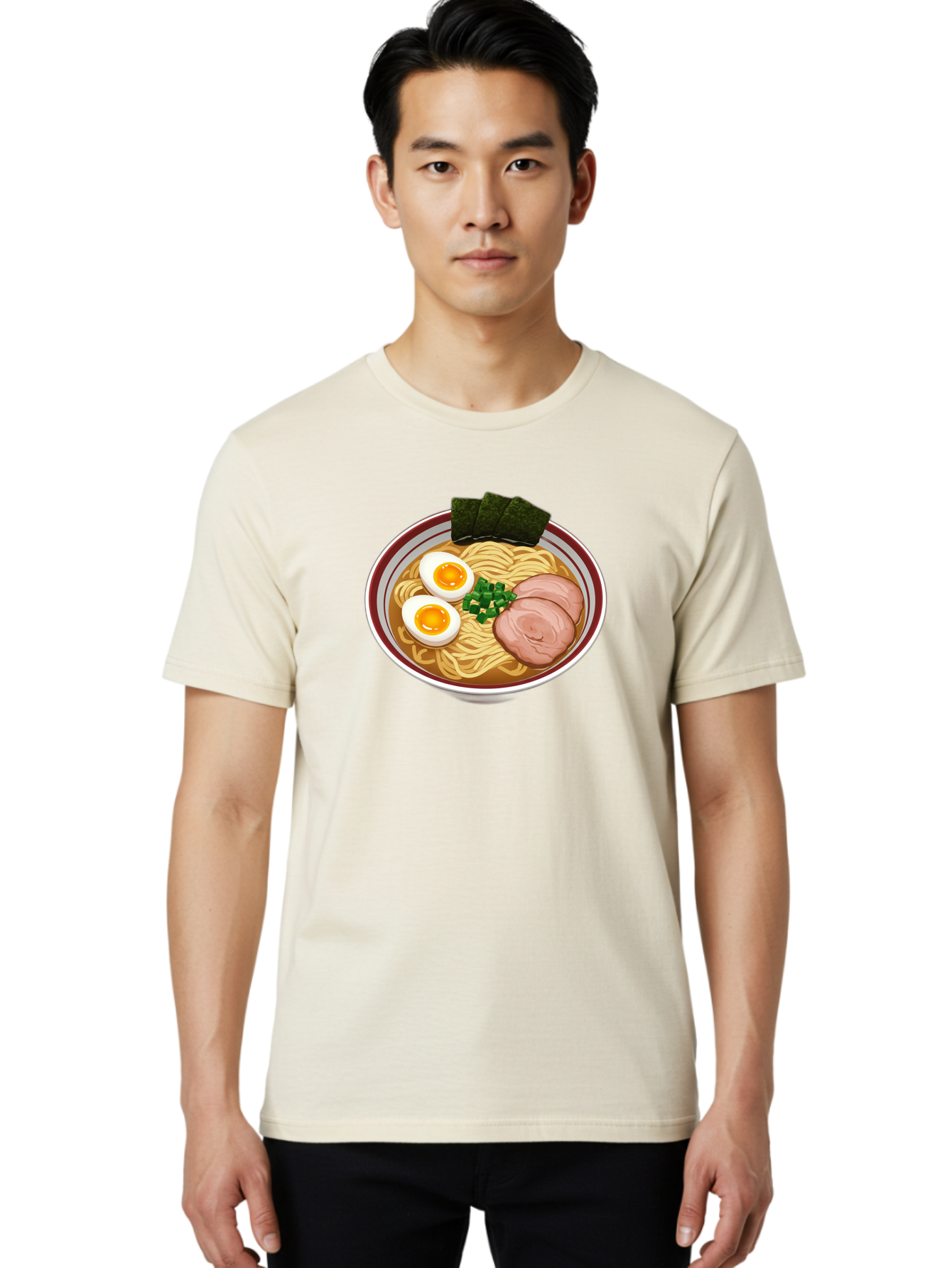Ramen-13 Men'S Graphic Tee, 100% Cotton, Comfortable Casual Summer Wear, Machine Washable, Bowl Of Ramen, Steaming Hot Noodles, Sliced Pork, Soft-Boiled Egg, Seaweed, Green Onions, Savory Broth, Japanese Cuisine, Comforting Dish, Noodle Soup Bab279
