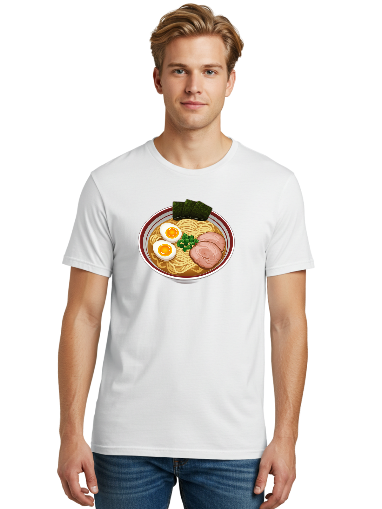 Ramen-13 Men'S Graphic Tee, 100% Cotton, Comfortable Casual Summer Wear, Machine Washable, Bowl Of Ramen, Steaming Hot Noodles, Sliced Pork, Soft-Boiled Egg, Seaweed, Green Onions, Savory Broth, Japanese Cuisine, Comforting Dish, Noodle Soup Bab279