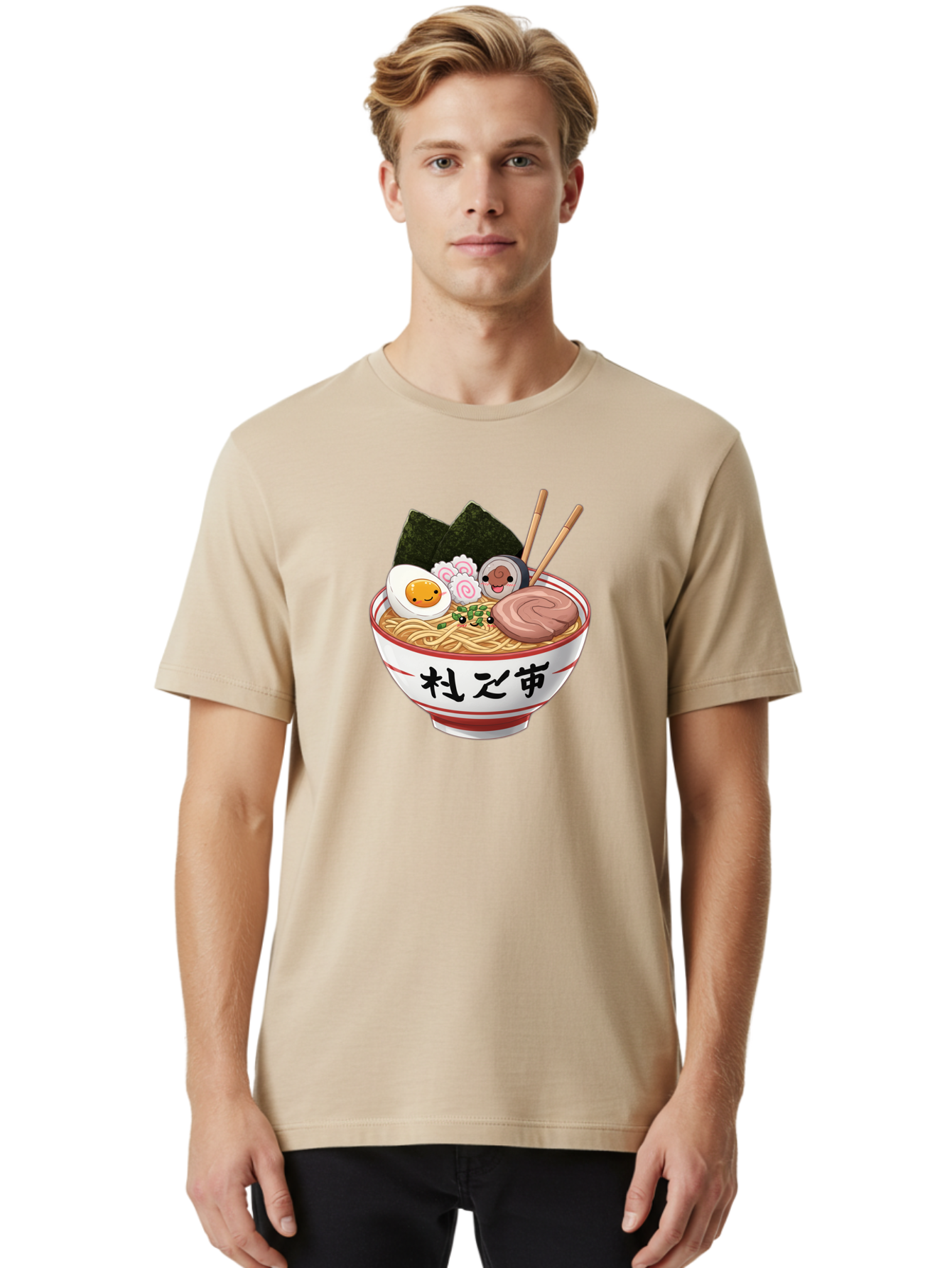 Ramen-4 Men'S Graphic Tee, 100% Cotton, Comfortable Casual Summer Wear, Machine Washable, Steaming Hot Ramen, Delicious Asian Noodle Soup, Appetizing Meal, Japanese Cuisine, Savory Flavors, Tasty Ingredients, Cartoon Style, Cute Food, Noodles, Bab284