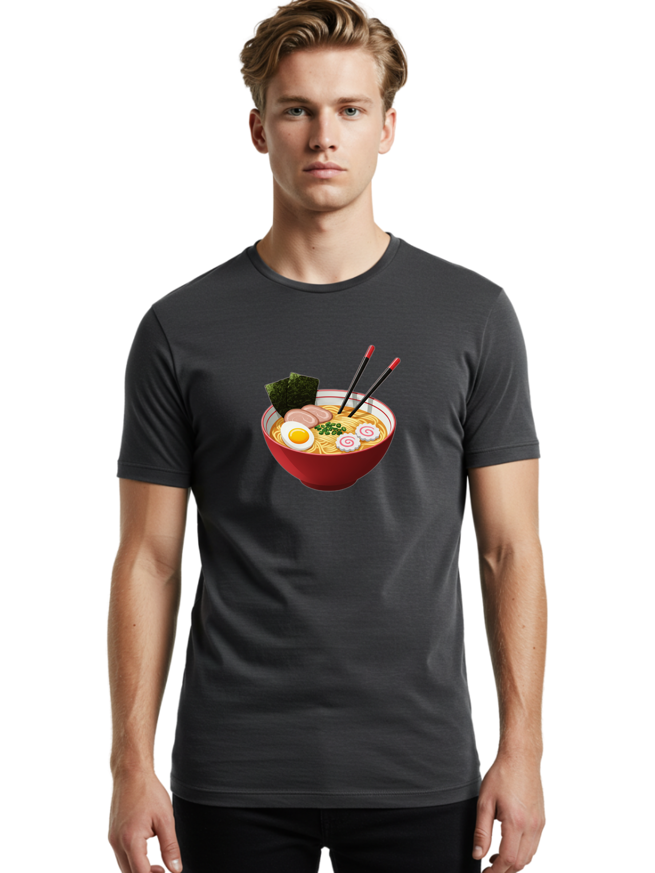 Ramen-6 Men'S Graphic Tee, 100% Cotton, Comfortable Casual Summer Wear, Machine Washable, Steaming Hot Ramen, Japanese Cuisine, Noodle Soup, Boiled Egg, Sliced Pork, Green Onions, Seaweed, Chopsticks, Savory Broth, Comforting Meal, Bab286