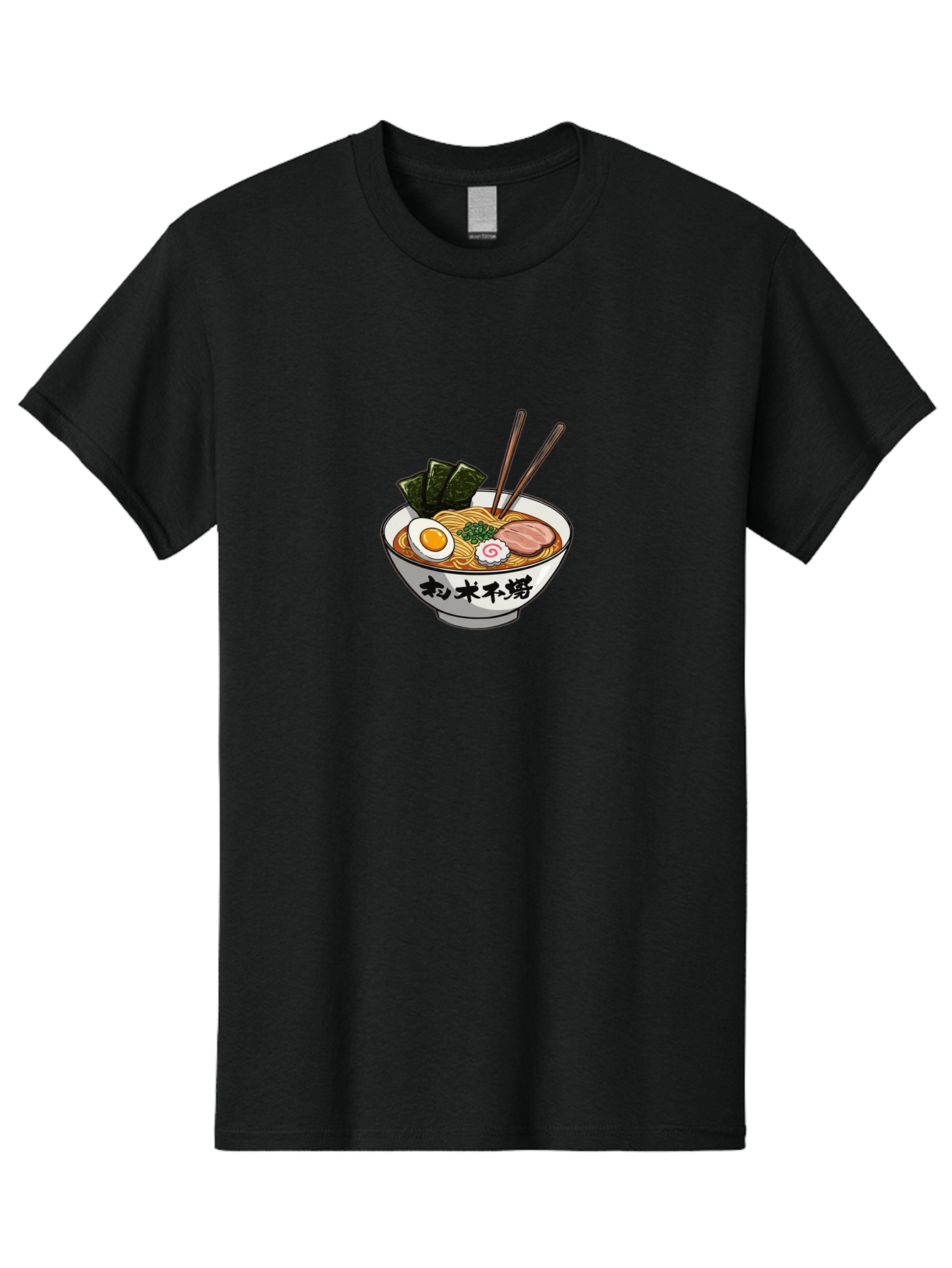 Ramen-8 Men'S Graphic Tee, 100% Cotton, Comfortable Casual Summer Wear, Machine Washable, Steaming Bowl Of Ramen, Boiled Egg, Pork Slice, Seaweed, Green Onions, Spiral Fish Cake, Chopsticks, Black Kanji On Bowl, Japanese Cuisine, Savory Broth, Bab288