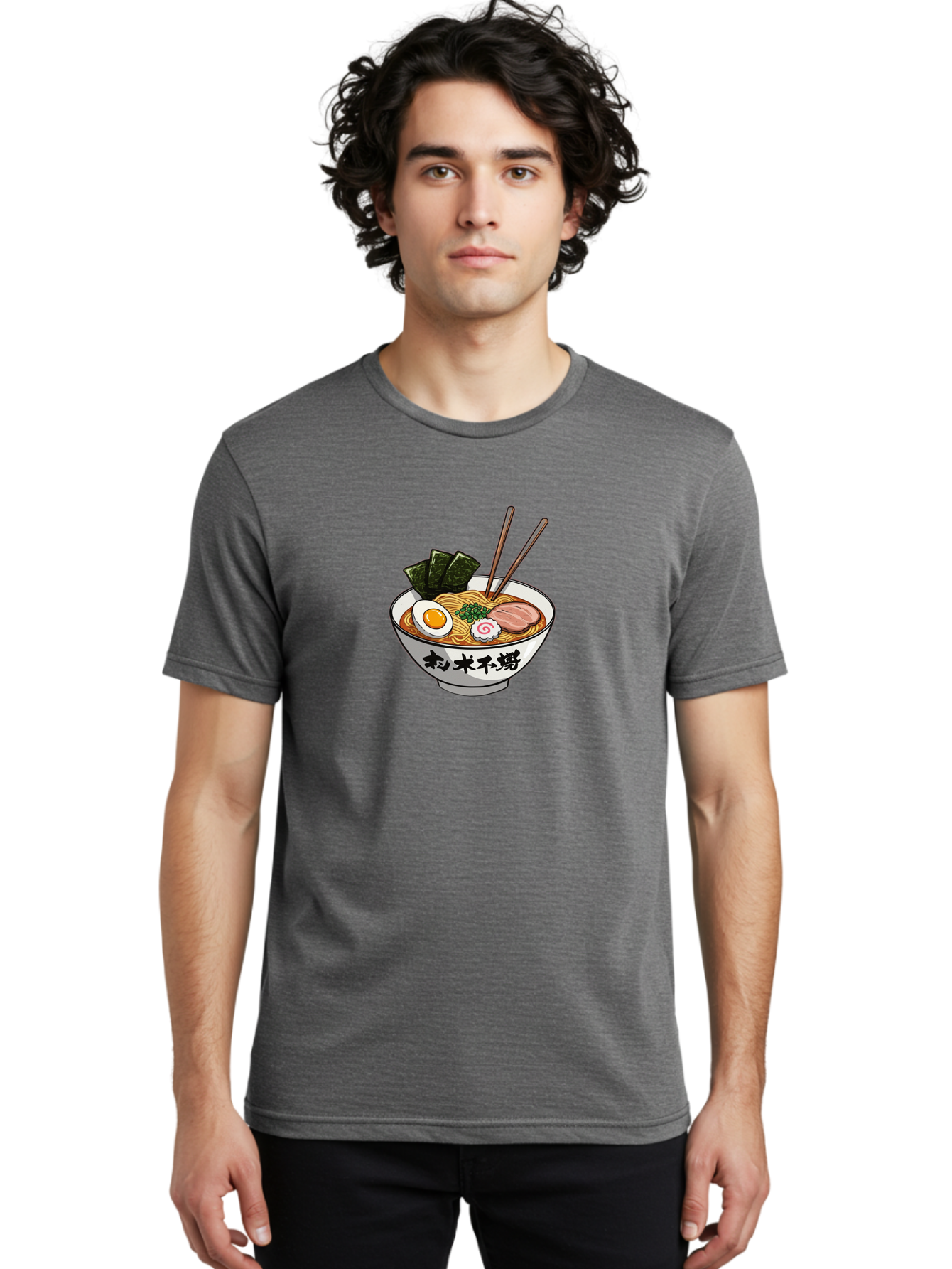 Ramen-8 Men'S Graphic Tee, 100% Cotton, Comfortable Casual Summer Wear, Machine Washable, Steaming Bowl Of Ramen, Boiled Egg, Pork Slice, Seaweed, Green Onions, Spiral Fish Cake, Chopsticks, Black Kanji On Bowl, Japanese Cuisine, Savory Broth, Bab288