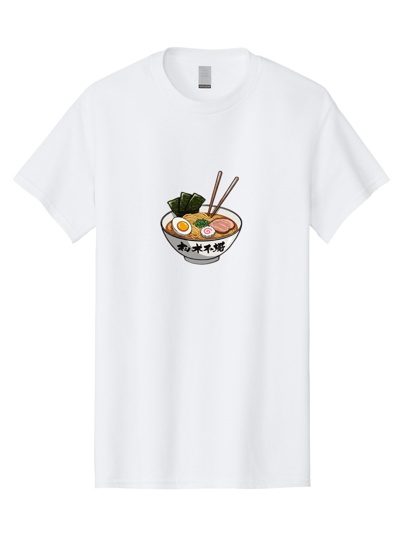 Ramen-8 Men'S Graphic Tee, 100% Cotton, Comfortable Casual Summer Wear, Machine Washable, Steaming Bowl Of Ramen, Boiled Egg, Pork Slice, Seaweed, Green Onions, Spiral Fish Cake, Chopsticks, Black Kanji On Bowl, Japanese Cuisine, Savory Broth, Bab288
