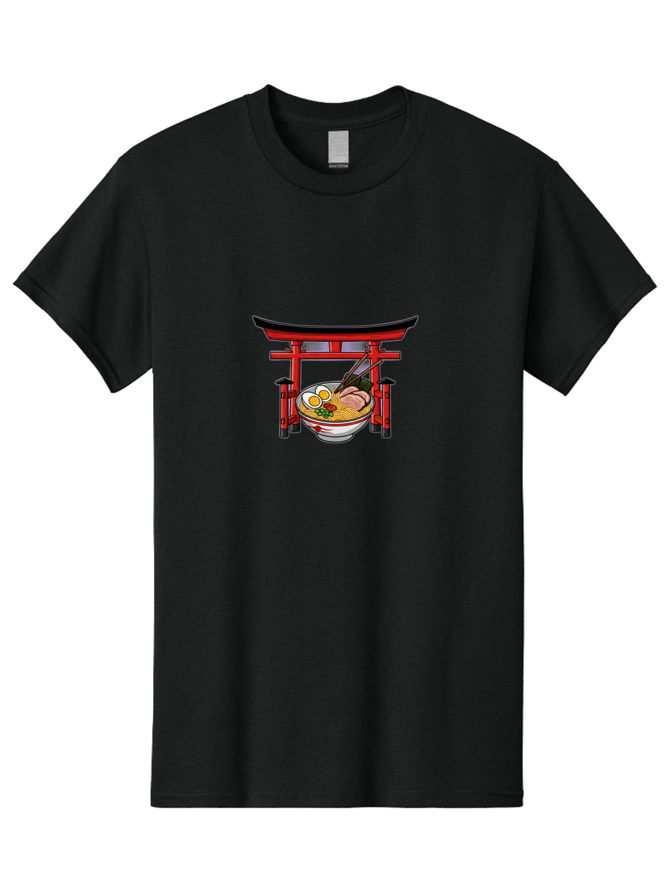 Ramen-And-Torii-Gate Men'S Graphic Tee, 100% Cotton, Comfortable Casual Summer Wear, Machine Washable, Japanese Ramen, Delicious Noodles, Savory Pork, Soft Boiled Egg, Torii Gate, Japanese Culture, Traditional Food, Asian Cuisine, Noodle Soup Bab290