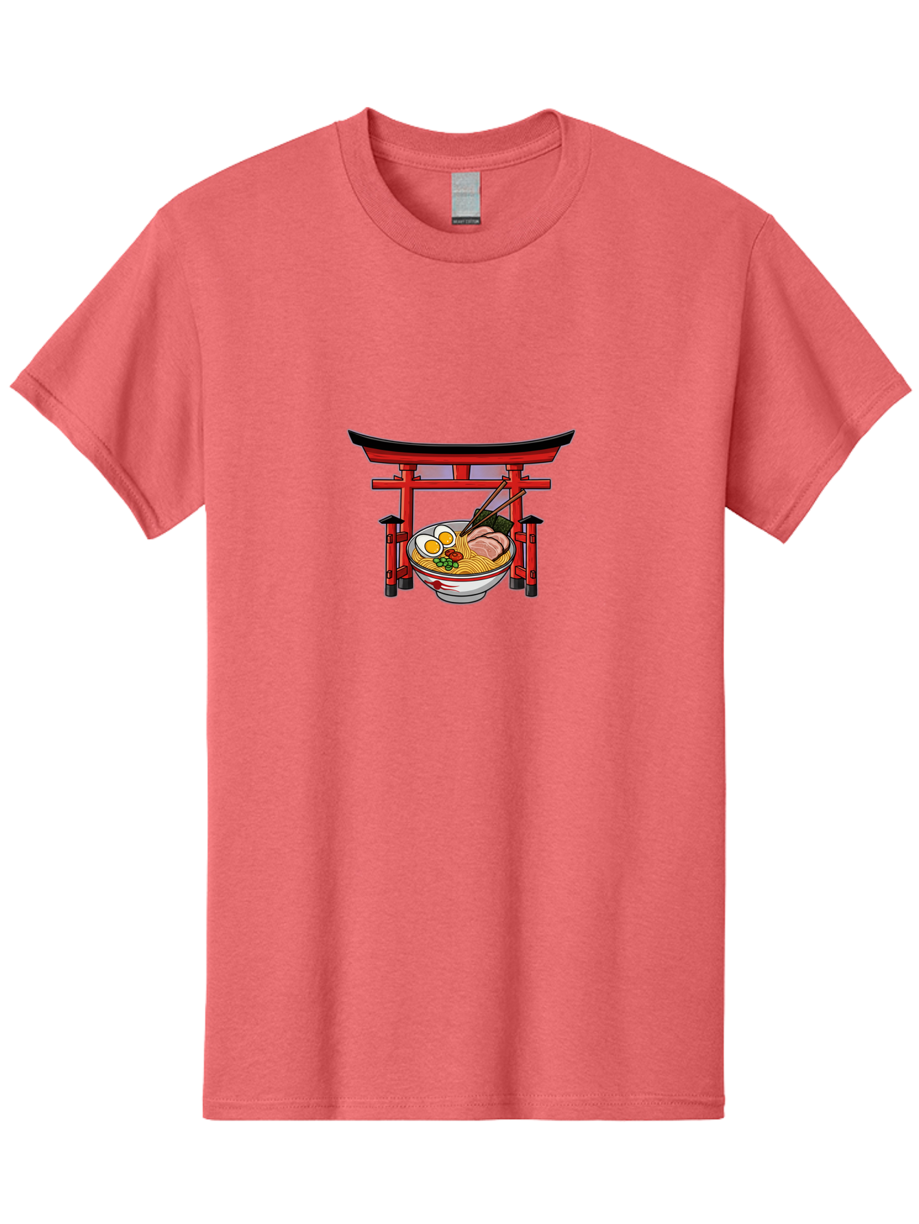 Ramen-And-Torii-Gate Men'S Graphic Tee, 100% Cotton, Comfortable Casual Summer Wear, Machine Washable, Japanese Ramen, Delicious Noodles, Savory Pork, Soft Boiled Egg, Torii Gate, Japanese Culture, Traditional Food, Asian Cuisine, Noodle Soup Bab290