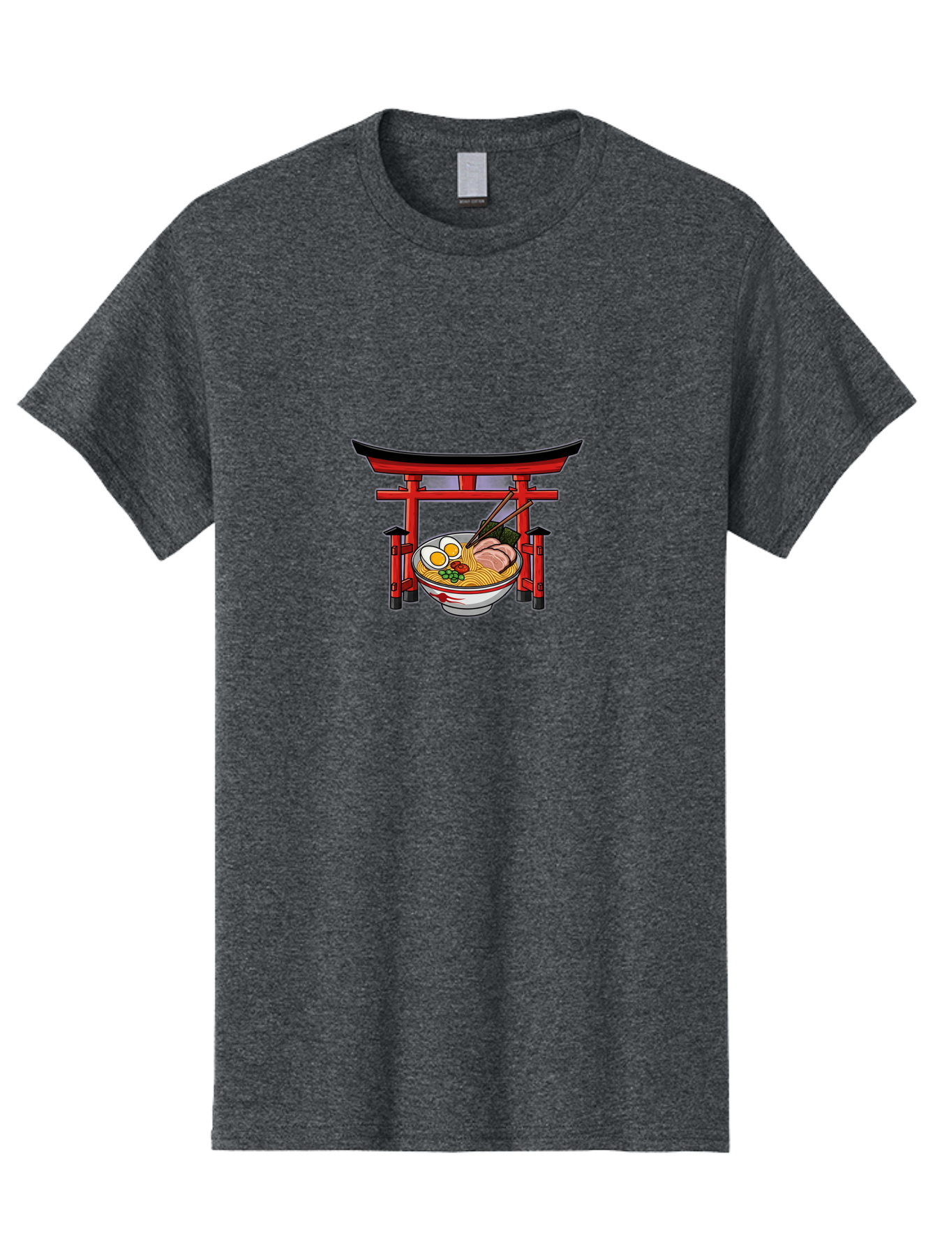 Ramen-And-Torii-Gate Men'S Graphic Tee, 100% Cotton, Comfortable Casual Summer Wear, Machine Washable, Japanese Ramen, Delicious Noodles, Savory Pork, Soft Boiled Egg, Torii Gate, Japanese Culture, Traditional Food, Asian Cuisine, Noodle Soup Bab290