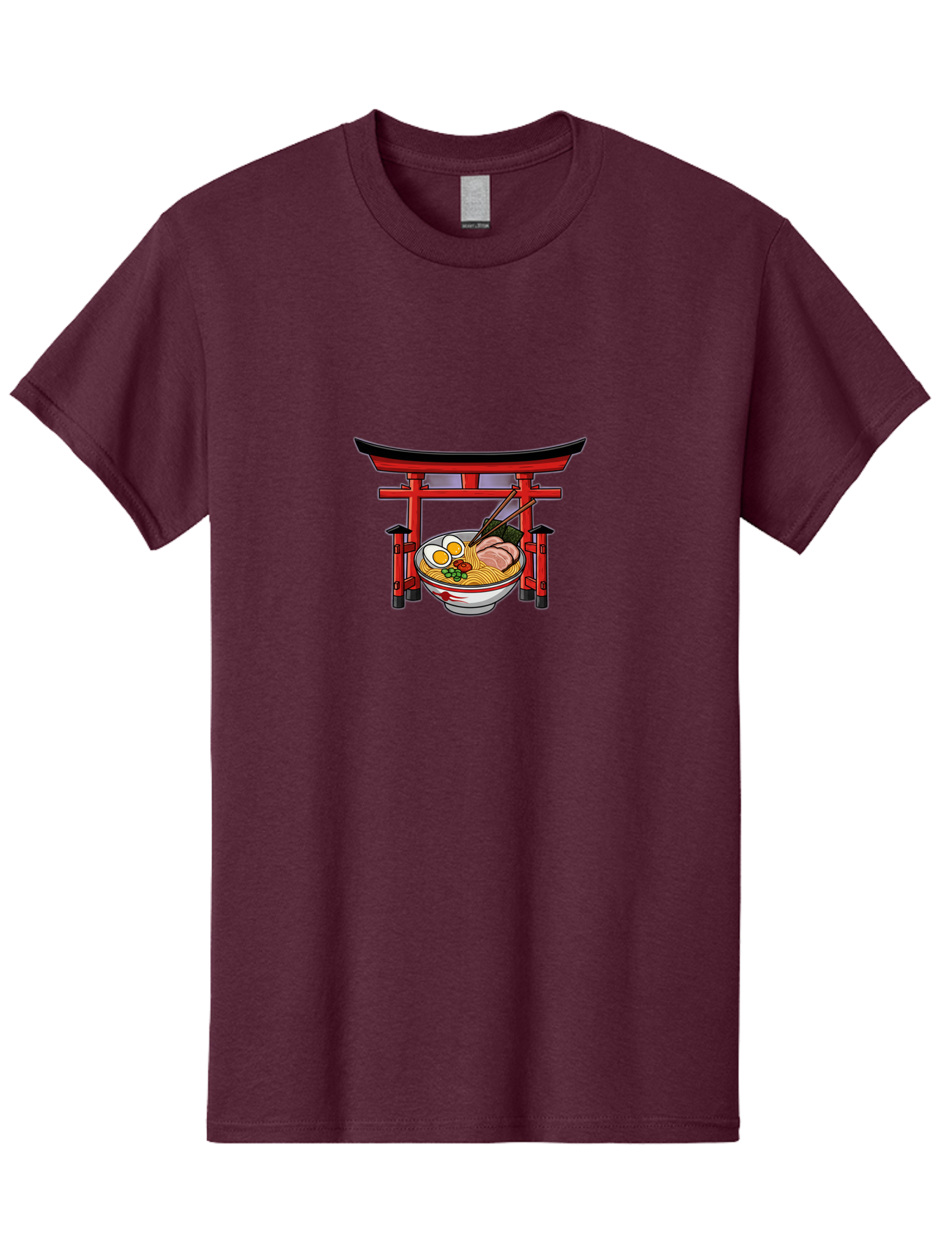 Ramen-And-Torii-Gate Men'S Graphic Tee, 100% Cotton, Comfortable Casual Summer Wear, Machine Washable, Japanese Ramen, Delicious Noodles, Savory Pork, Soft Boiled Egg, Torii Gate, Japanese Culture, Traditional Food, Asian Cuisine, Noodle Soup Bab290
