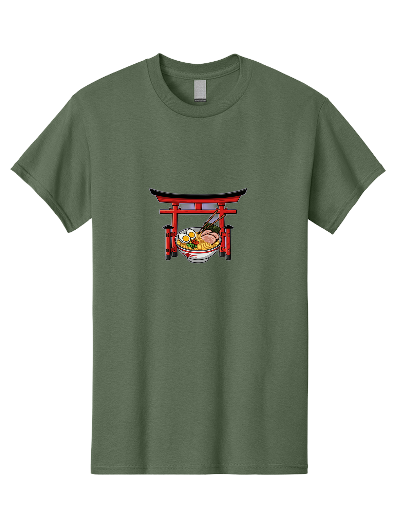 Ramen-And-Torii-Gate Men'S Graphic Tee, 100% Cotton, Comfortable Casual Summer Wear, Machine Washable, Japanese Ramen, Delicious Noodles, Savory Pork, Soft Boiled Egg, Torii Gate, Japanese Culture, Traditional Food, Asian Cuisine, Noodle Soup Bab290