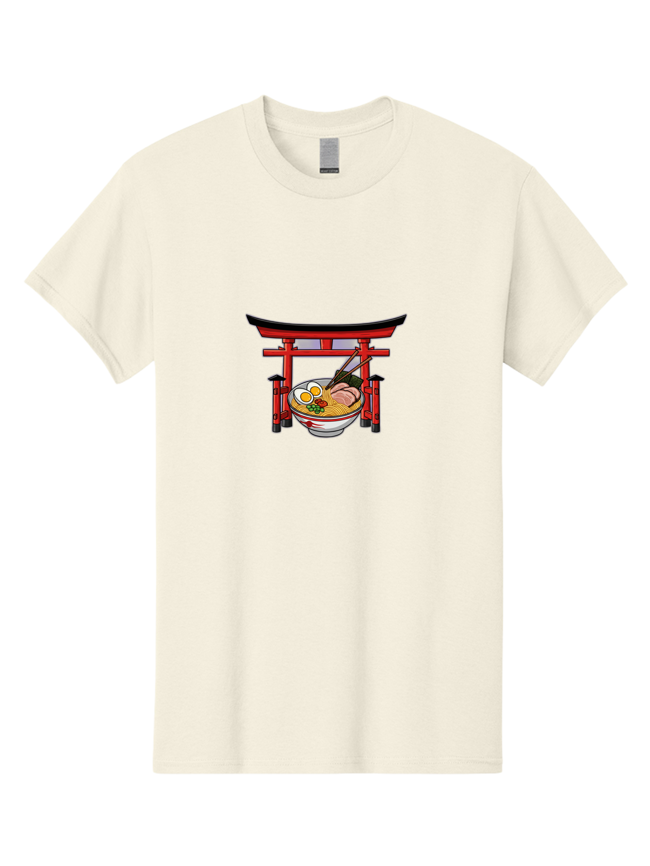 Ramen-And-Torii-Gate Men'S Graphic Tee, 100% Cotton, Comfortable Casual Summer Wear, Machine Washable, Japanese Ramen, Delicious Noodles, Savory Pork, Soft Boiled Egg, Torii Gate, Japanese Culture, Traditional Food, Asian Cuisine, Noodle Soup Bab290