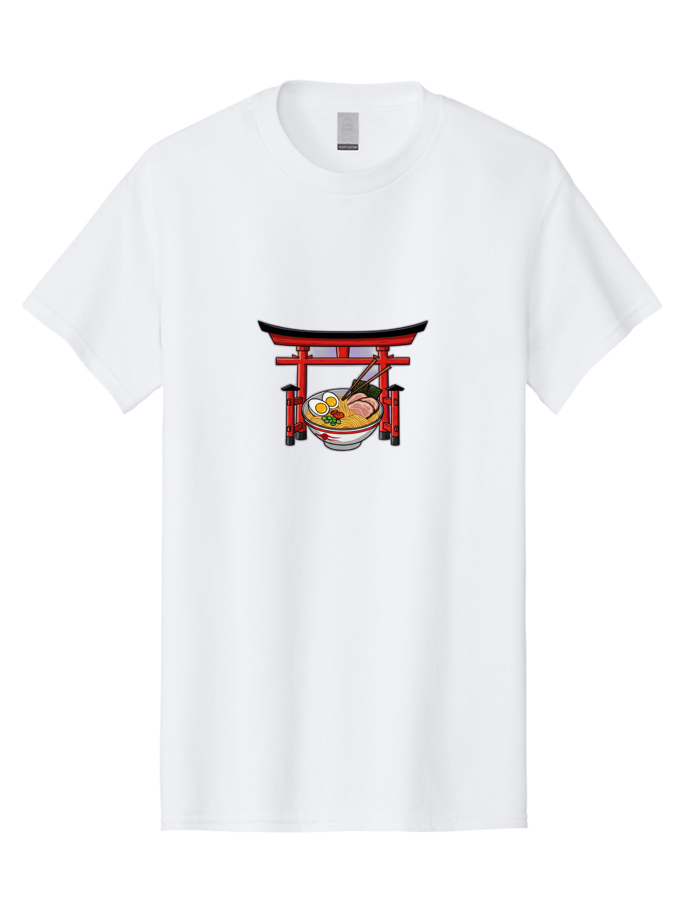 Ramen-And-Torii-Gate Men'S Graphic Tee, 100% Cotton, Comfortable Casual Summer Wear, Machine Washable, Japanese Ramen, Delicious Noodles, Savory Pork, Soft Boiled Egg, Torii Gate, Japanese Culture, Traditional Food, Asian Cuisine, Noodle Soup Bab290