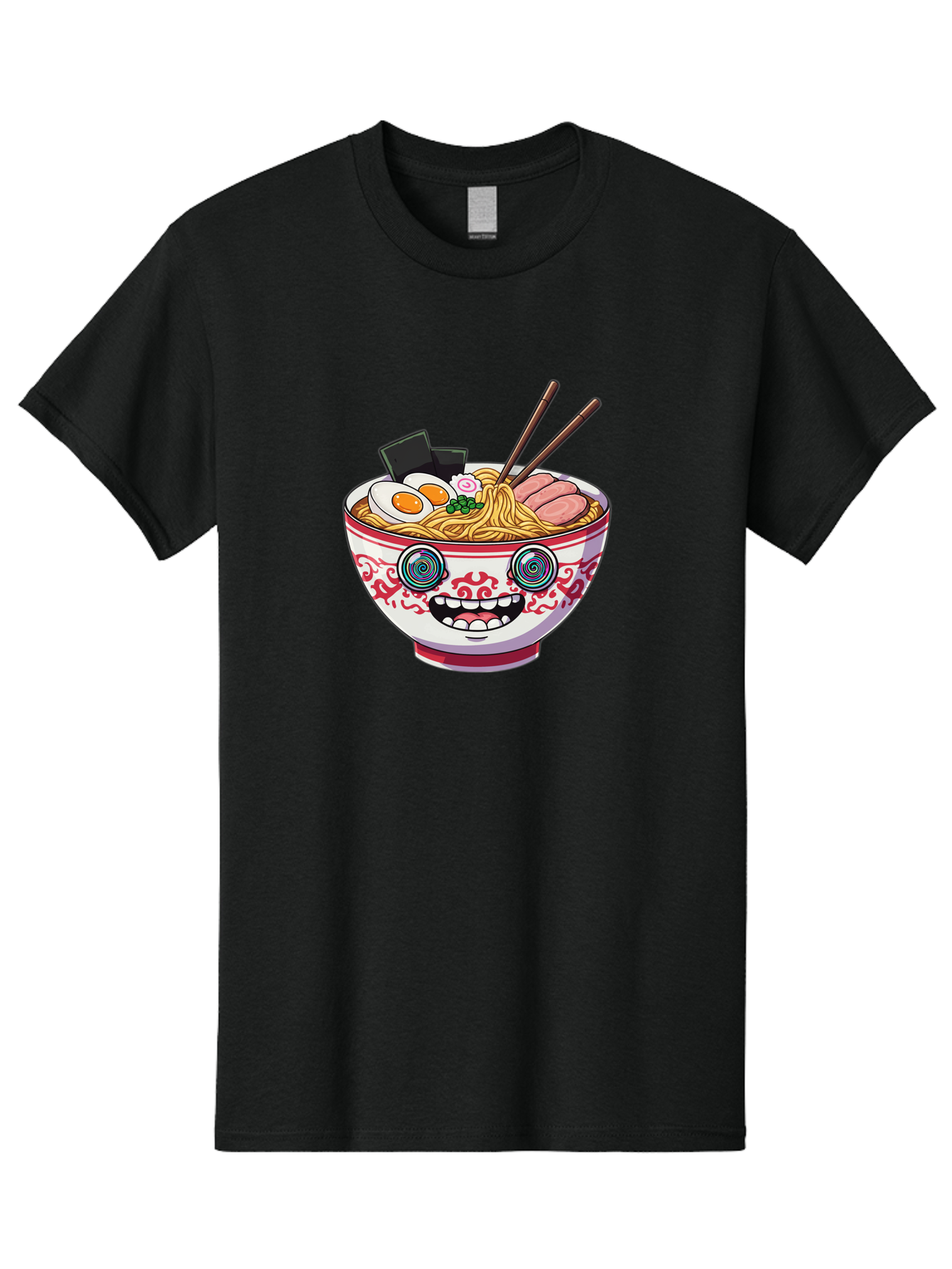 Ramen-Bowl-3 Men'S Graphic Tee, 100% Cotton, Comfortable Casual Summer Wear, Machine Washable, Cartoon Ramen, Bowl Of Noodles, Japanese Food, Noodle Soup, Eggs, Meat, Chopsticks, Kawaii Style, Anime-Inspired, Food Illustration, Colorful Dish, Bab293