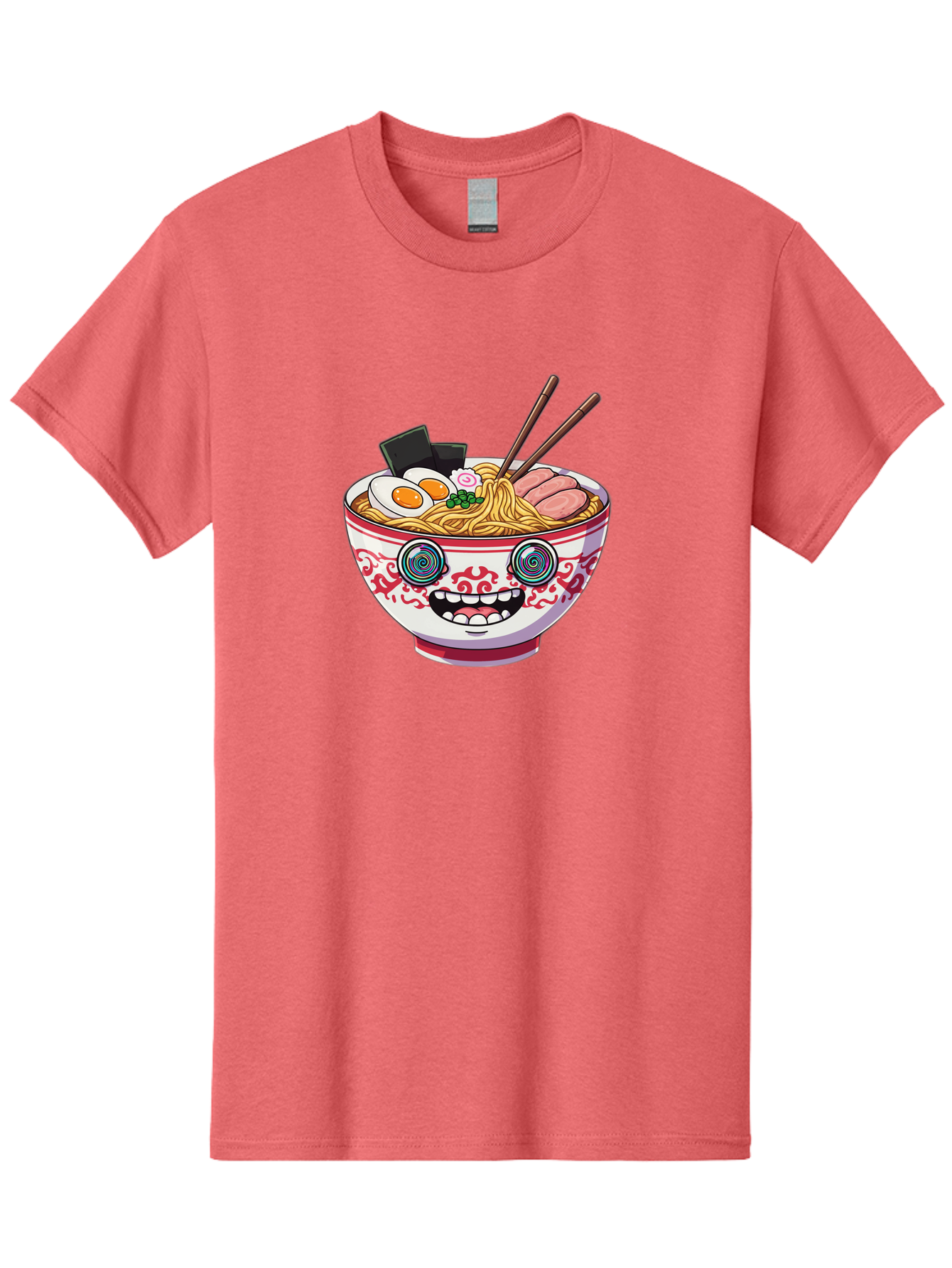 Ramen-Bowl-3 Men'S Graphic Tee, 100% Cotton, Comfortable Casual Summer Wear, Machine Washable, Cartoon Ramen, Bowl Of Noodles, Japanese Food, Noodle Soup, Eggs, Meat, Chopsticks, Kawaii Style, Anime-Inspired, Food Illustration, Colorful Dish, Bab293