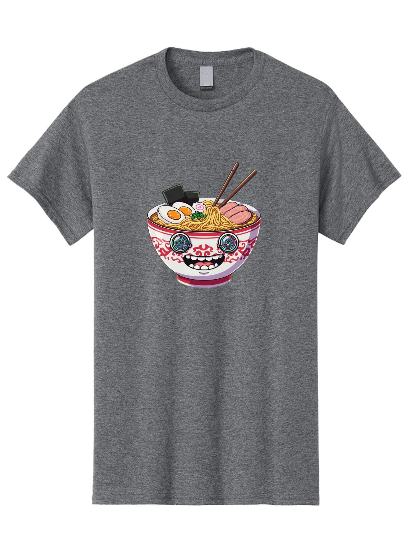 Ramen-Bowl-3 Men'S Graphic Tee, 100% Cotton, Comfortable Casual Summer Wear, Machine Washable, Cartoon Ramen, Bowl Of Noodles, Japanese Food, Noodle Soup, Eggs, Meat, Chopsticks, Kawaii Style, Anime-Inspired, Food Illustration, Colorful Dish, Bab293