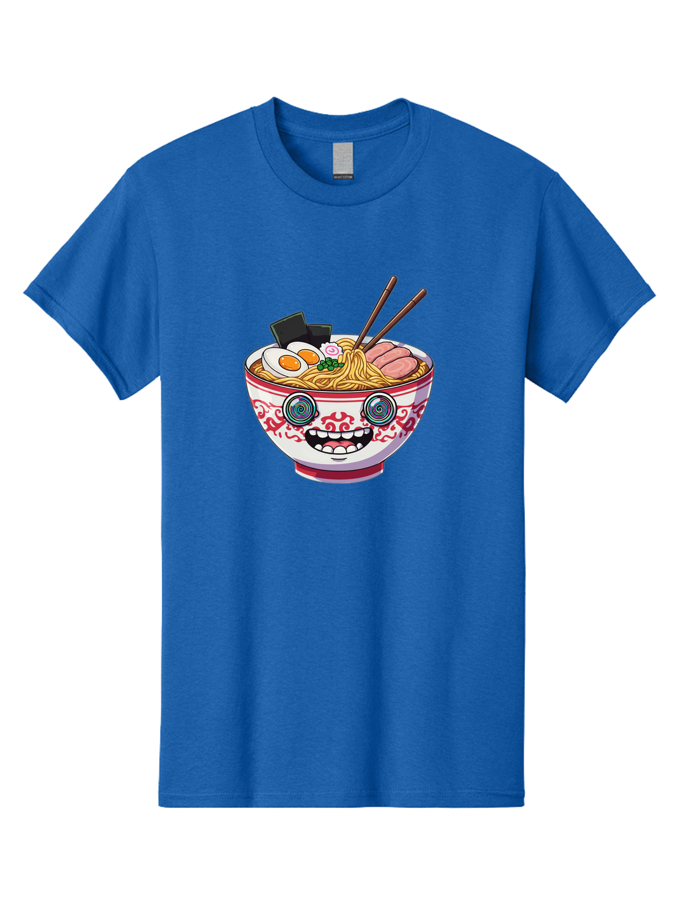 Ramen-Bowl-3 Men'S Graphic Tee, 100% Cotton, Comfortable Casual Summer Wear, Machine Washable, Cartoon Ramen, Bowl Of Noodles, Japanese Food, Noodle Soup, Eggs, Meat, Chopsticks, Kawaii Style, Anime-Inspired, Food Illustration, Colorful Dish, Bab293