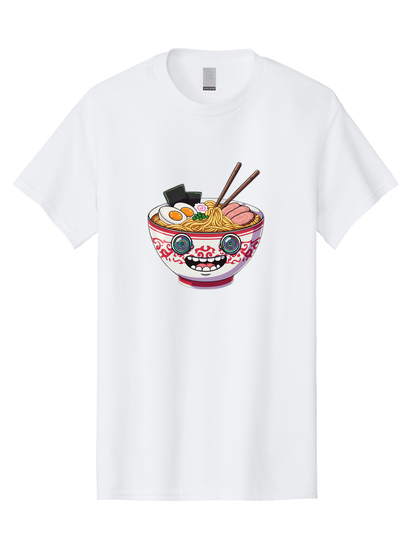 Ramen-Bowl-3 Men'S Graphic Tee, 100% Cotton, Comfortable Casual Summer Wear, Machine Washable, Cartoon Ramen, Bowl Of Noodles, Japanese Food, Noodle Soup, Eggs, Meat, Chopsticks, Kawaii Style, Anime-Inspired, Food Illustration, Colorful Dish, Bab293