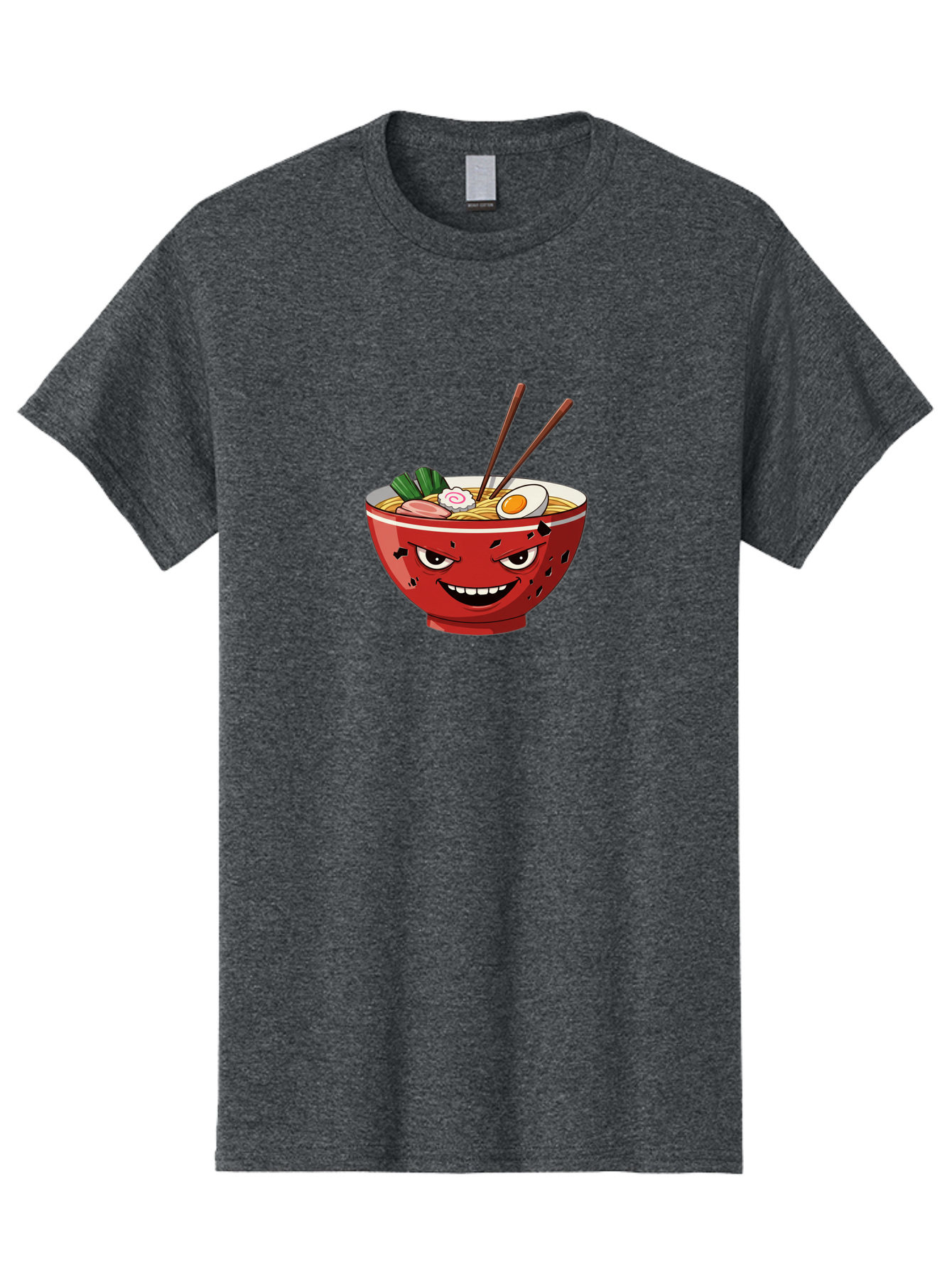 Ramen-Bowl-4 Men'S Graphic Tee, 100% Cotton, Comfortable Casual Summer Wear, Machine Washable, Ramen Bowl, Noodle Soup, Angry Face, Chopsticks, Boiled Egg, Sliced Pork, Green Onions, Cartoon Style, Kawaii, Japanese Cuisine, Comic Character Bab294