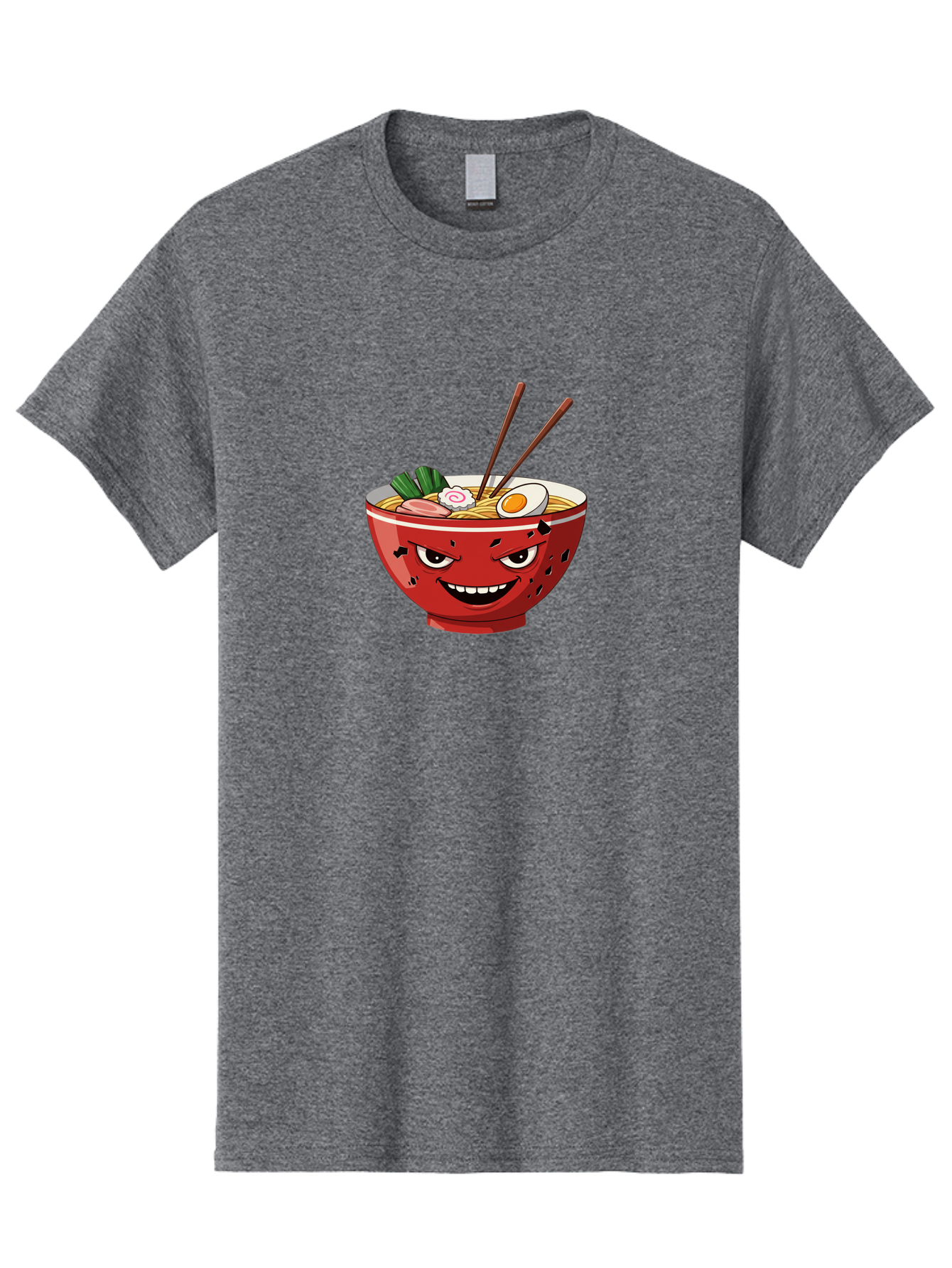 Ramen-Bowl-4 Men'S Graphic Tee, 100% Cotton, Comfortable Casual Summer Wear, Machine Washable, Ramen Bowl, Noodle Soup, Angry Face, Chopsticks, Boiled Egg, Sliced Pork, Green Onions, Cartoon Style, Kawaii, Japanese Cuisine, Comic Character Bab294