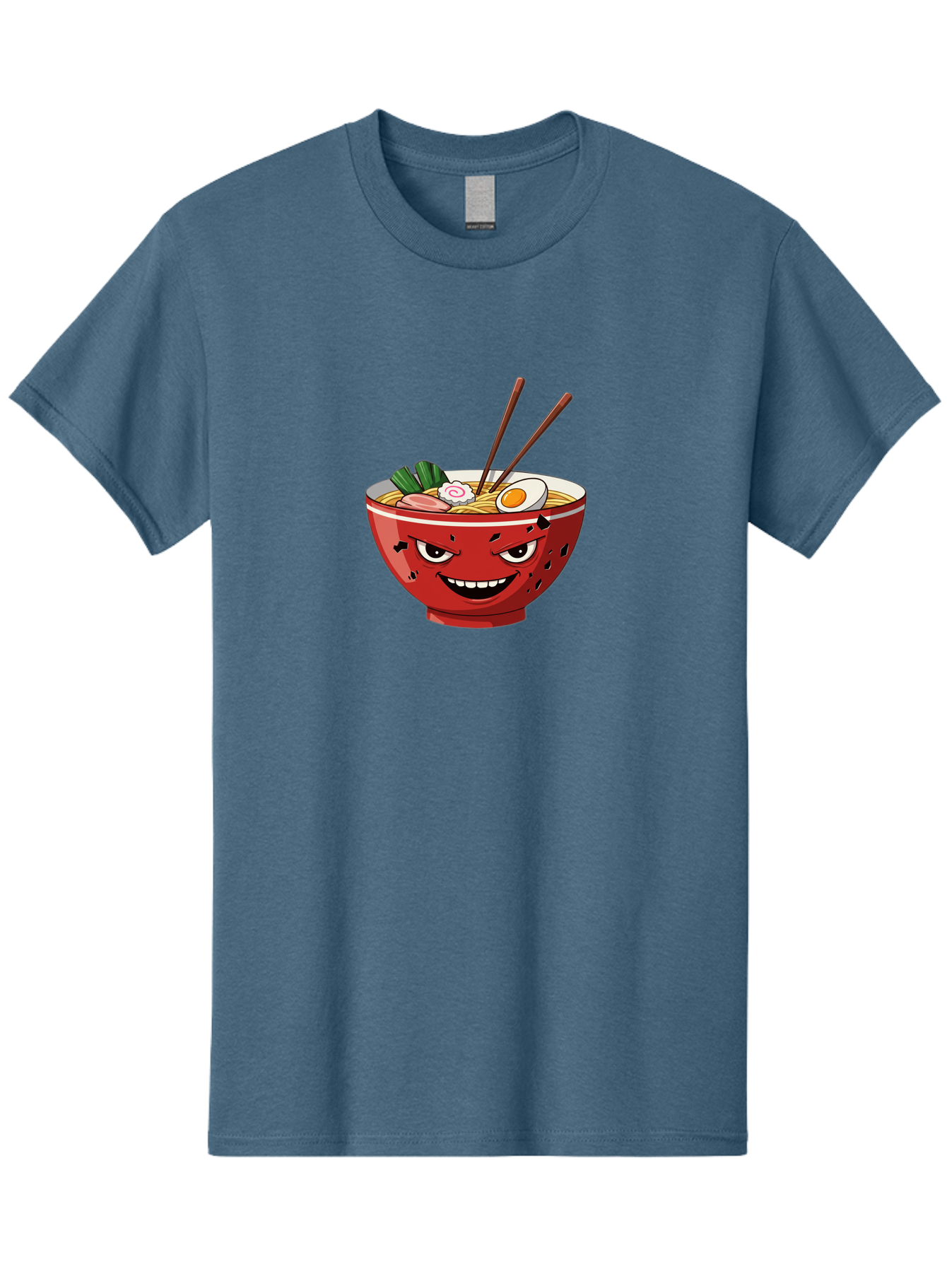 Ramen-Bowl-4 Men'S Graphic Tee, 100% Cotton, Comfortable Casual Summer Wear, Machine Washable, Ramen Bowl, Noodle Soup, Angry Face, Chopsticks, Boiled Egg, Sliced Pork, Green Onions, Cartoon Style, Kawaii, Japanese Cuisine, Comic Character Bab294