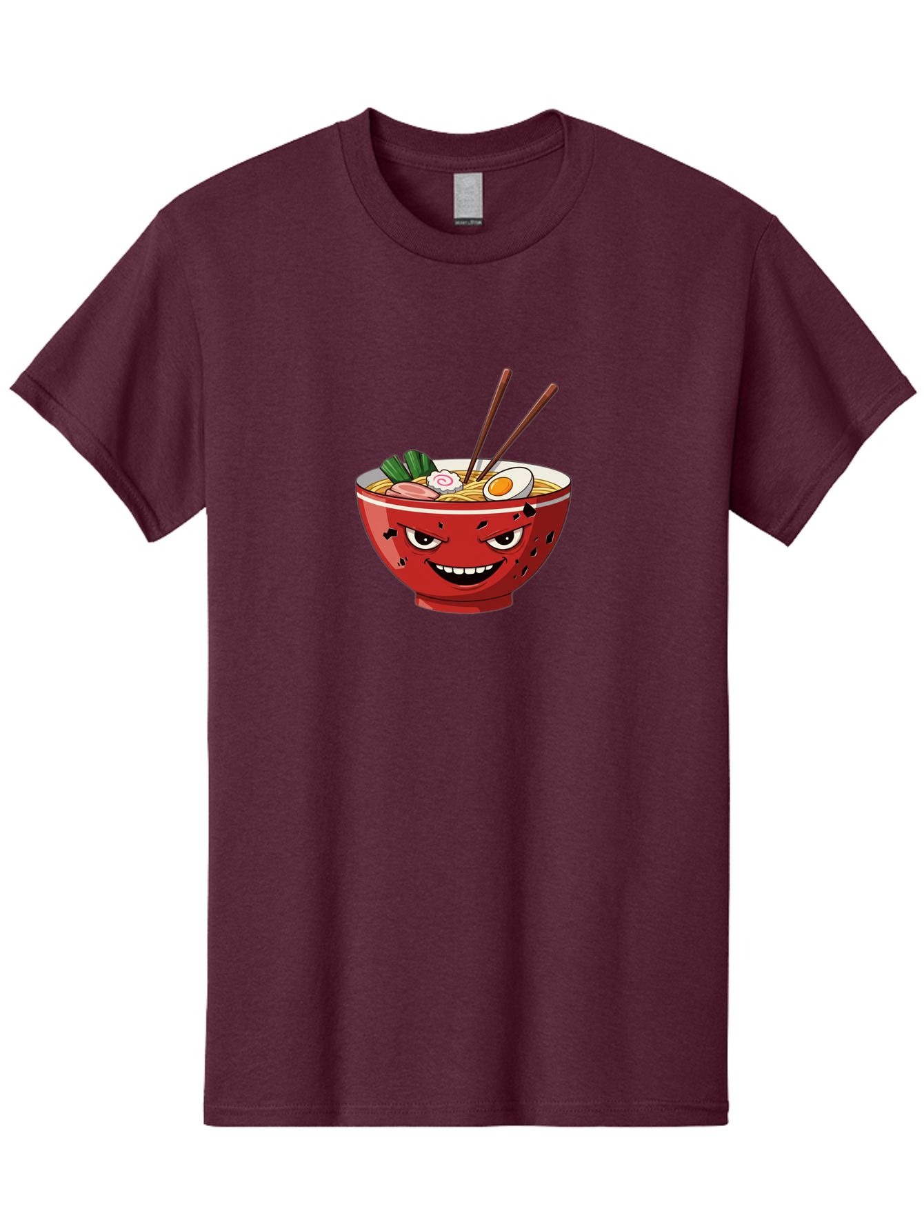 Ramen-Bowl-4 Men'S Graphic Tee, 100% Cotton, Comfortable Casual Summer Wear, Machine Washable, Ramen Bowl, Noodle Soup, Angry Face, Chopsticks, Boiled Egg, Sliced Pork, Green Onions, Cartoon Style, Kawaii, Japanese Cuisine, Comic Character Bab294