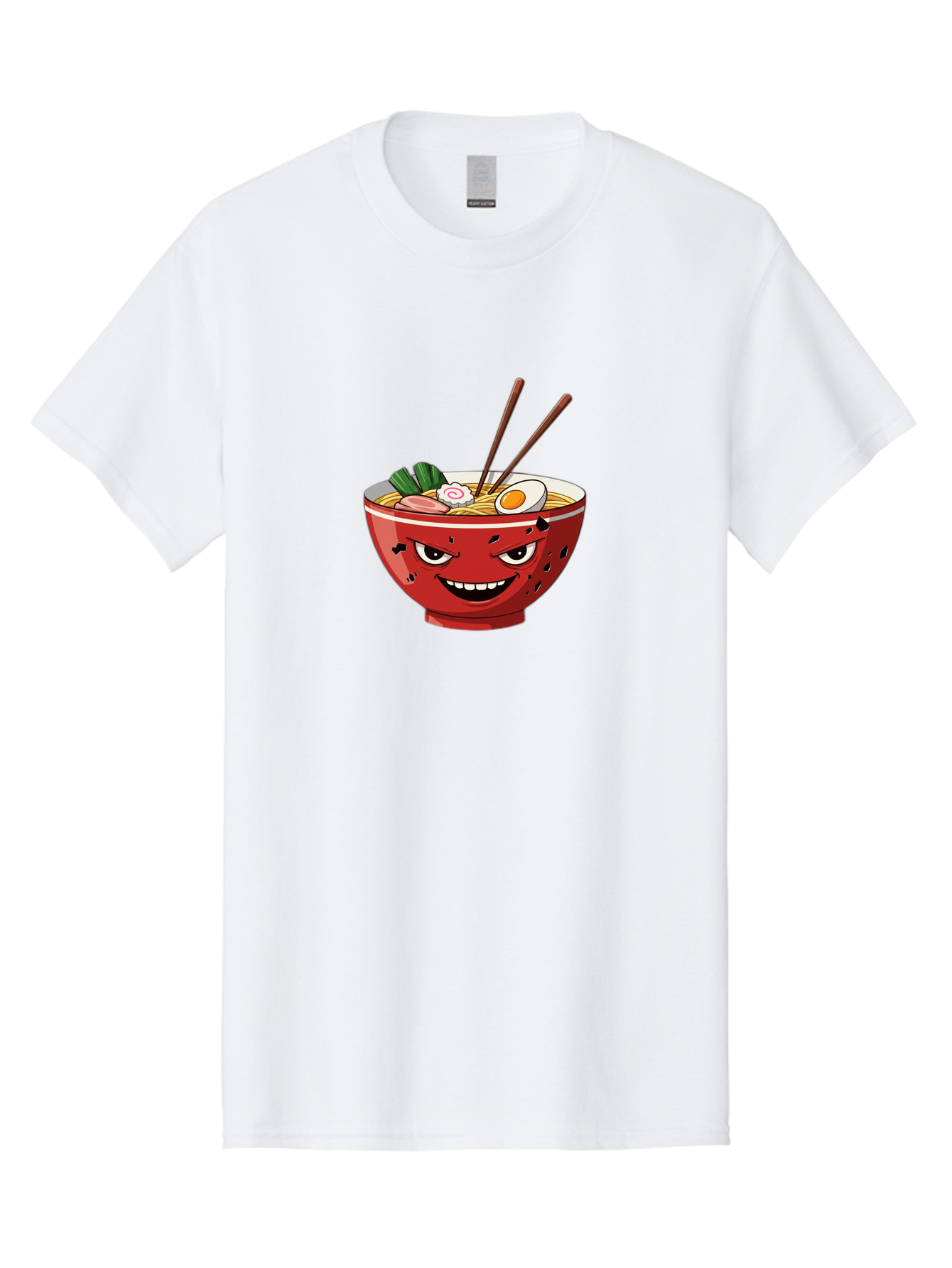 Ramen-Bowl-4 Men'S Graphic Tee, 100% Cotton, Comfortable Casual Summer Wear, Machine Washable, Ramen Bowl, Noodle Soup, Angry Face, Chopsticks, Boiled Egg, Sliced Pork, Green Onions, Cartoon Style, Kawaii, Japanese Cuisine, Comic Character Bab294