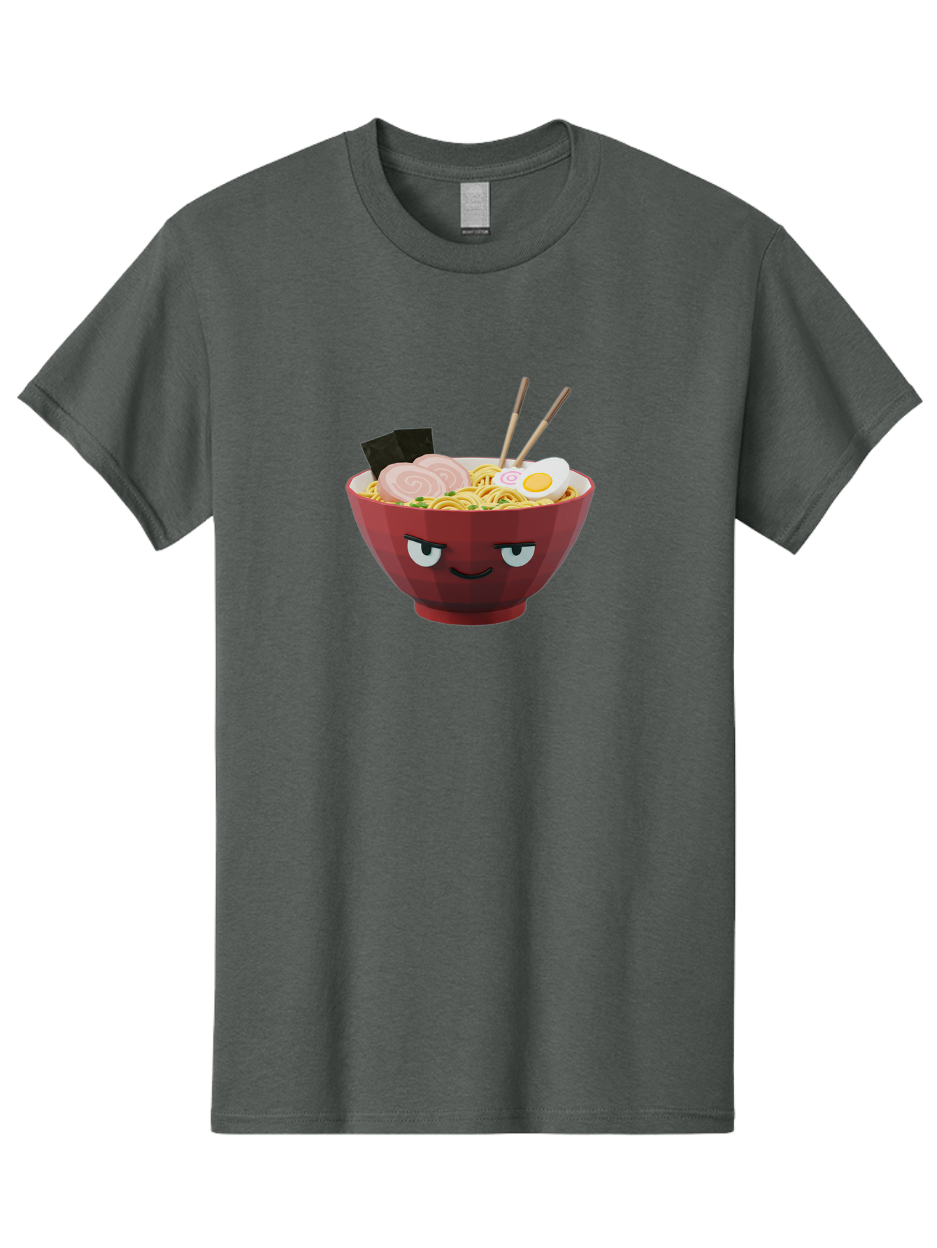Ramen-Bowl-5 Men'S Graphic Tee, 100% Cotton, Comfortable Casual Summer Wear, Machine Washable, Cartoon Ramen Bowl, Angry Face, Ramen Noodles, Egg, Ham, Chopsticks, Japanese Food, Kawaii Style, Cartoon Character, Noodle Soup, Anime-Inspired Bab295