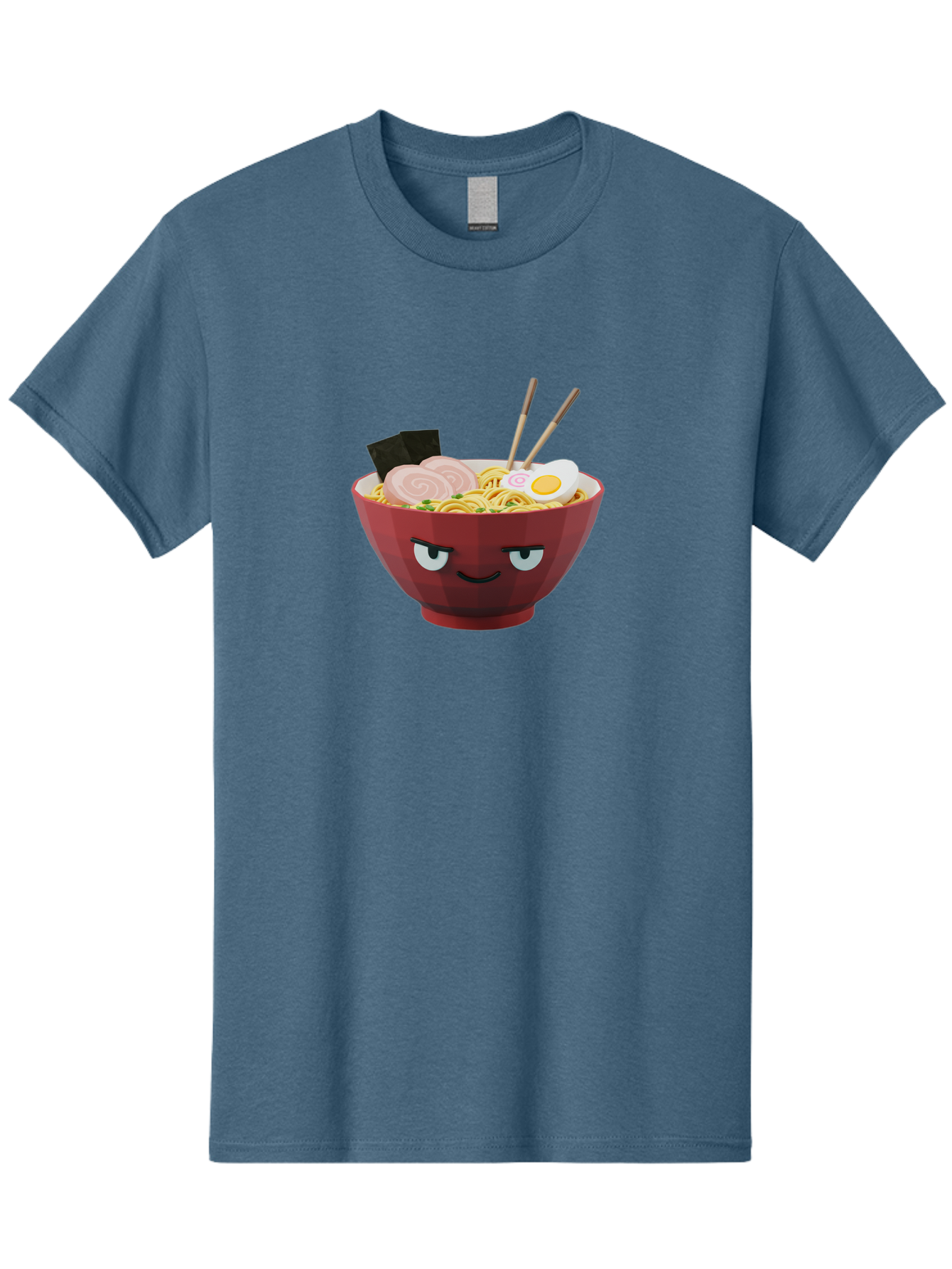 Ramen-Bowl-5 Men'S Graphic Tee, 100% Cotton, Comfortable Casual Summer Wear, Machine Washable, Cartoon Ramen Bowl, Angry Face, Ramen Noodles, Egg, Ham, Chopsticks, Japanese Food, Kawaii Style, Cartoon Character, Noodle Soup, Anime-Inspired Bab295