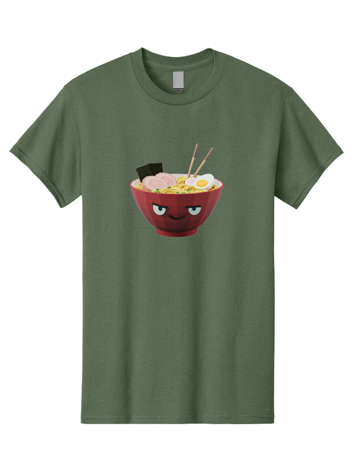 Ramen-Bowl-5 Men'S Graphic Tee, 100% Cotton, Comfortable Casual Summer Wear, Machine Washable, Cartoon Ramen Bowl, Angry Face, Ramen Noodles, Egg, Ham, Chopsticks, Japanese Food, Kawaii Style, Cartoon Character, Noodle Soup, Anime-Inspired Bab295
