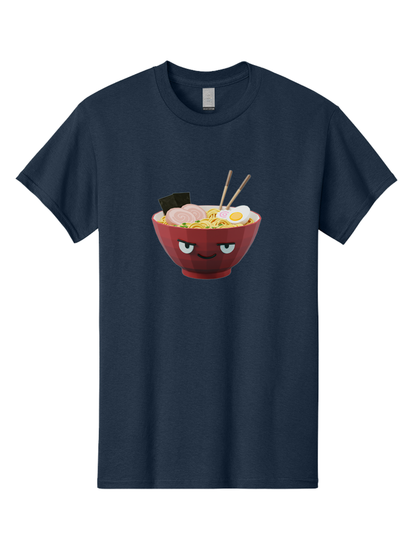 Ramen-Bowl-5 Men'S Graphic Tee, 100% Cotton, Comfortable Casual Summer Wear, Machine Washable, Cartoon Ramen Bowl, Angry Face, Ramen Noodles, Egg, Ham, Chopsticks, Japanese Food, Kawaii Style, Cartoon Character, Noodle Soup, Anime-Inspired Bab295
