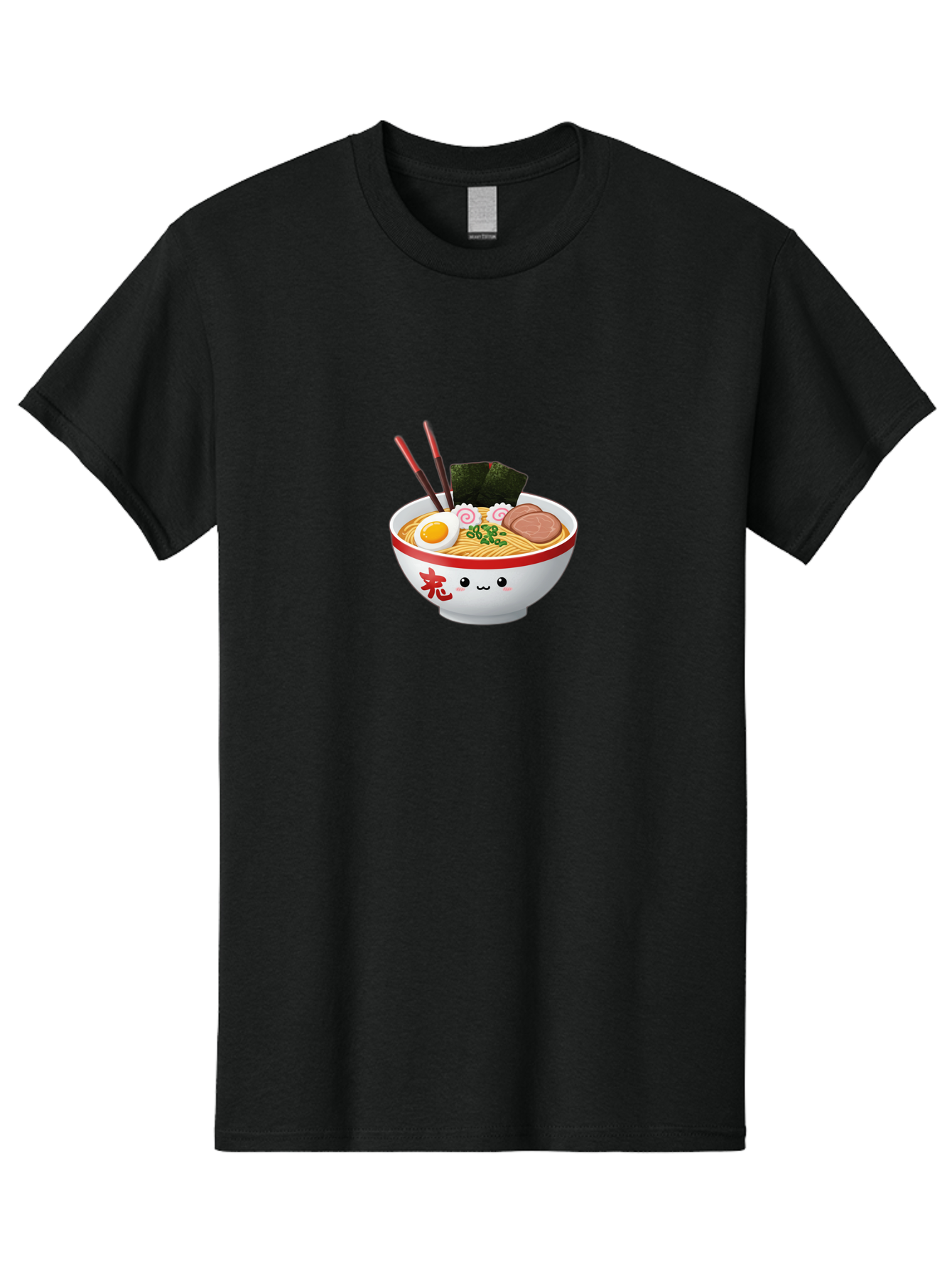 Ramen-Bowl-6 Men'S Graphic Tee, 100% Cotton, Comfortable Casual Summer Wear, Machine Washable, Bowl Of Ramen, Japanese Noodles, Boiled Egg, Green Onions, Seaweed, Sausage, Chopsticks, Anime Food, Kawaii, Cartoon Style, Food Illustration Bab296