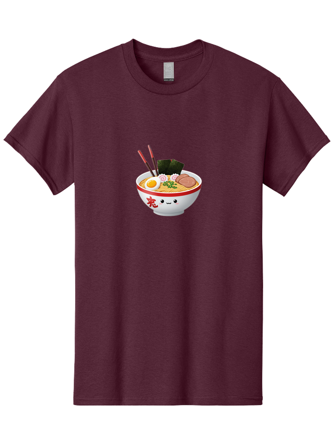 Ramen-Bowl-6 Men'S Graphic Tee, 100% Cotton, Comfortable Casual Summer Wear, Machine Washable, Bowl Of Ramen, Japanese Noodles, Boiled Egg, Green Onions, Seaweed, Sausage, Chopsticks, Anime Food, Kawaii, Cartoon Style, Food Illustration Bab296