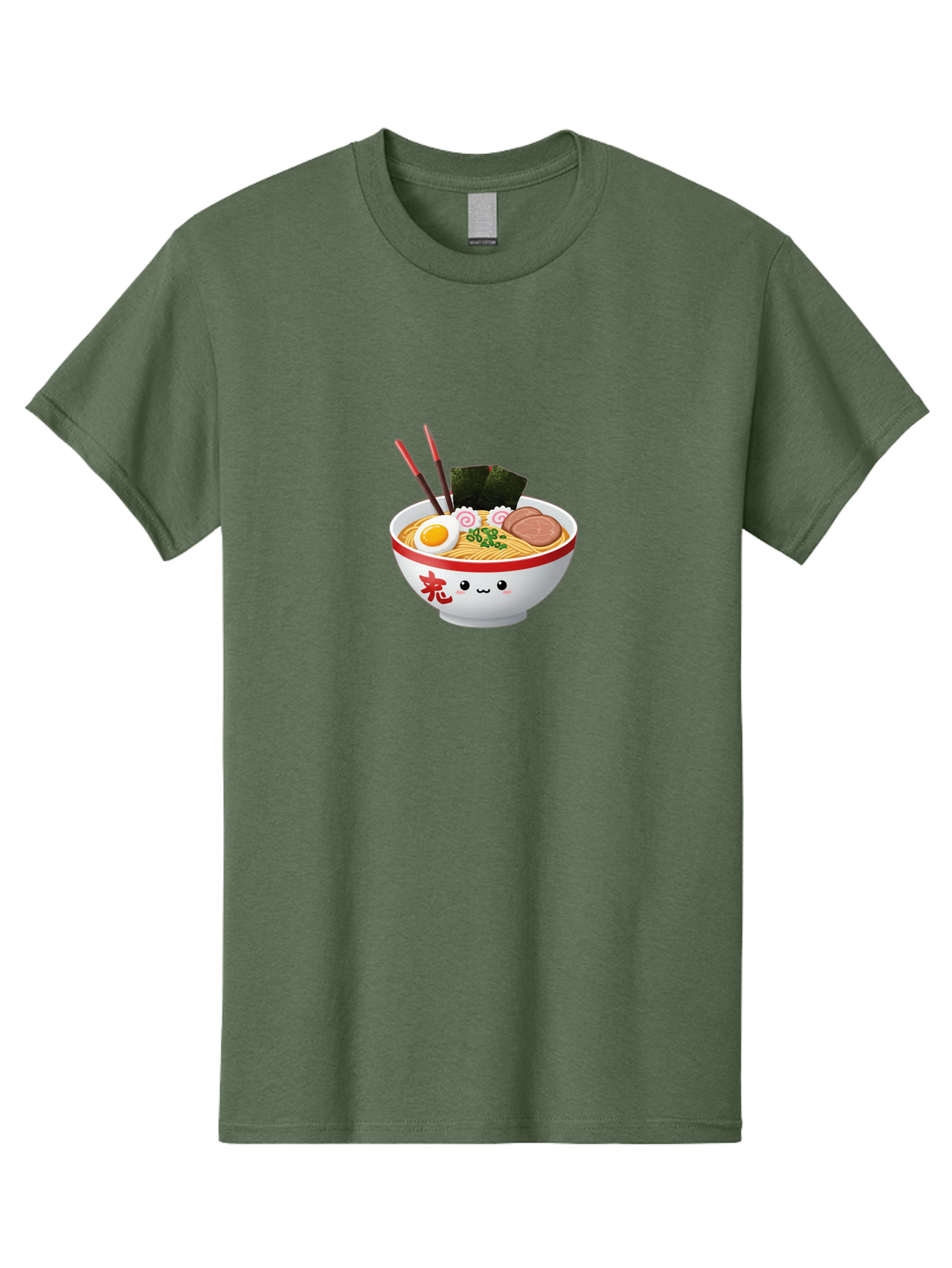 Ramen-Bowl-6 Men'S Graphic Tee, 100% Cotton, Comfortable Casual Summer Wear, Machine Washable, Bowl Of Ramen, Japanese Noodles, Boiled Egg, Green Onions, Seaweed, Sausage, Chopsticks, Anime Food, Kawaii, Cartoon Style, Food Illustration Bab296
