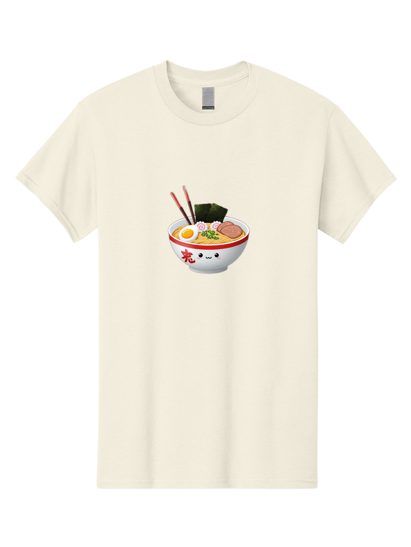 Ramen-Bowl-6 Men'S Graphic Tee, 100% Cotton, Comfortable Casual Summer Wear, Machine Washable, Bowl Of Ramen, Japanese Noodles, Boiled Egg, Green Onions, Seaweed, Sausage, Chopsticks, Anime Food, Kawaii, Cartoon Style, Food Illustration Bab296