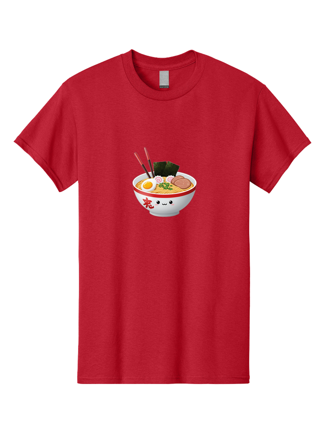 Ramen-Bowl-6 Men'S Graphic Tee, 100% Cotton, Comfortable Casual Summer Wear, Machine Washable, Bowl Of Ramen, Japanese Noodles, Boiled Egg, Green Onions, Seaweed, Sausage, Chopsticks, Anime Food, Kawaii, Cartoon Style, Food Illustration Bab296
