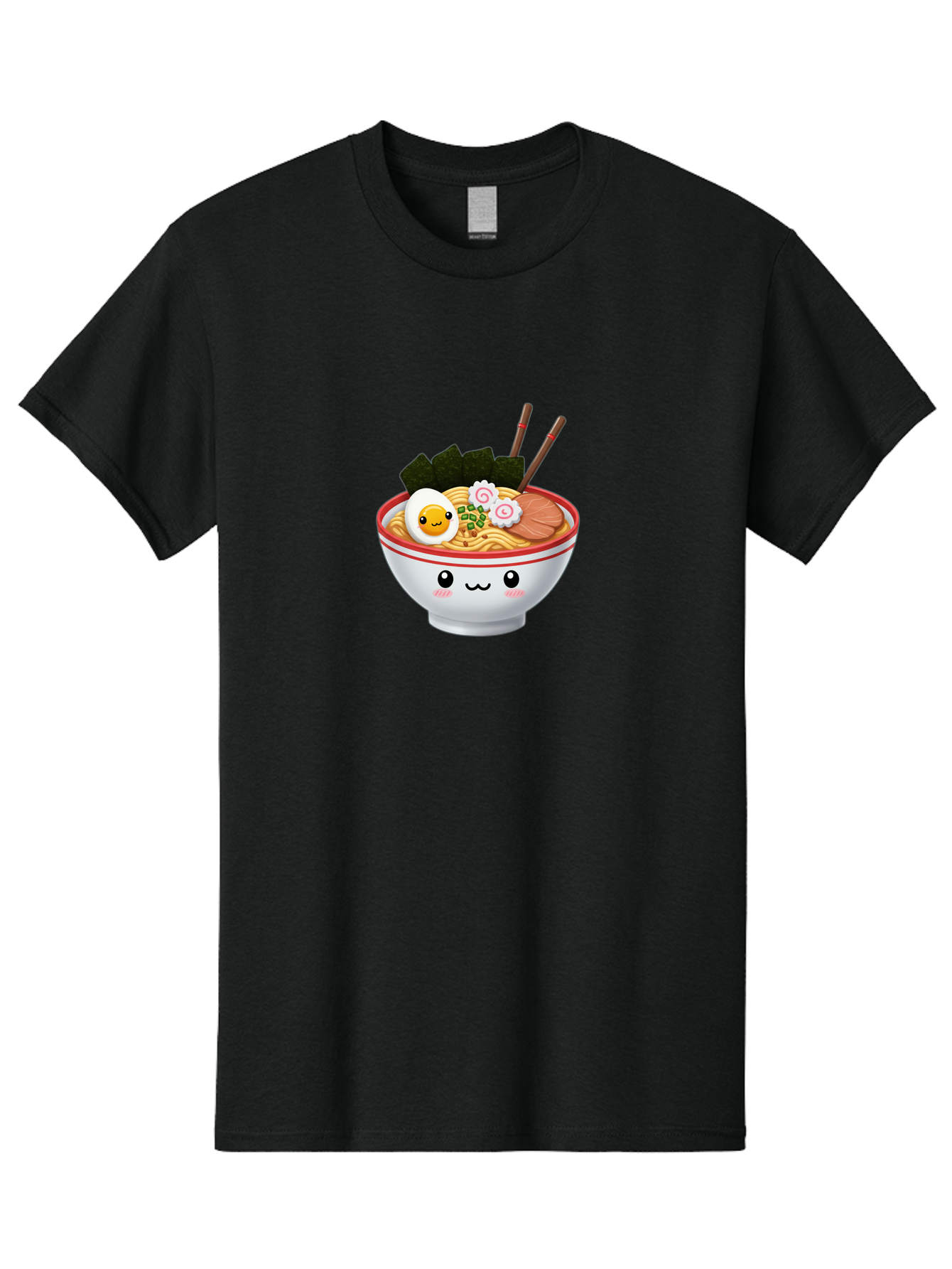 Ramen-Bowl-7 Men'S Graphic Tee, 100% Cotton, Comfortable Casual Summer Wear, Machine Washable, Ramen Noodles, Steaming Bowl, Egg, Seaweed, Narutomaki, Chopsticks, Happy Face, Cartoon Style, Japanese Cuisine, Kawaii Food, Noodle Soup, Bab297