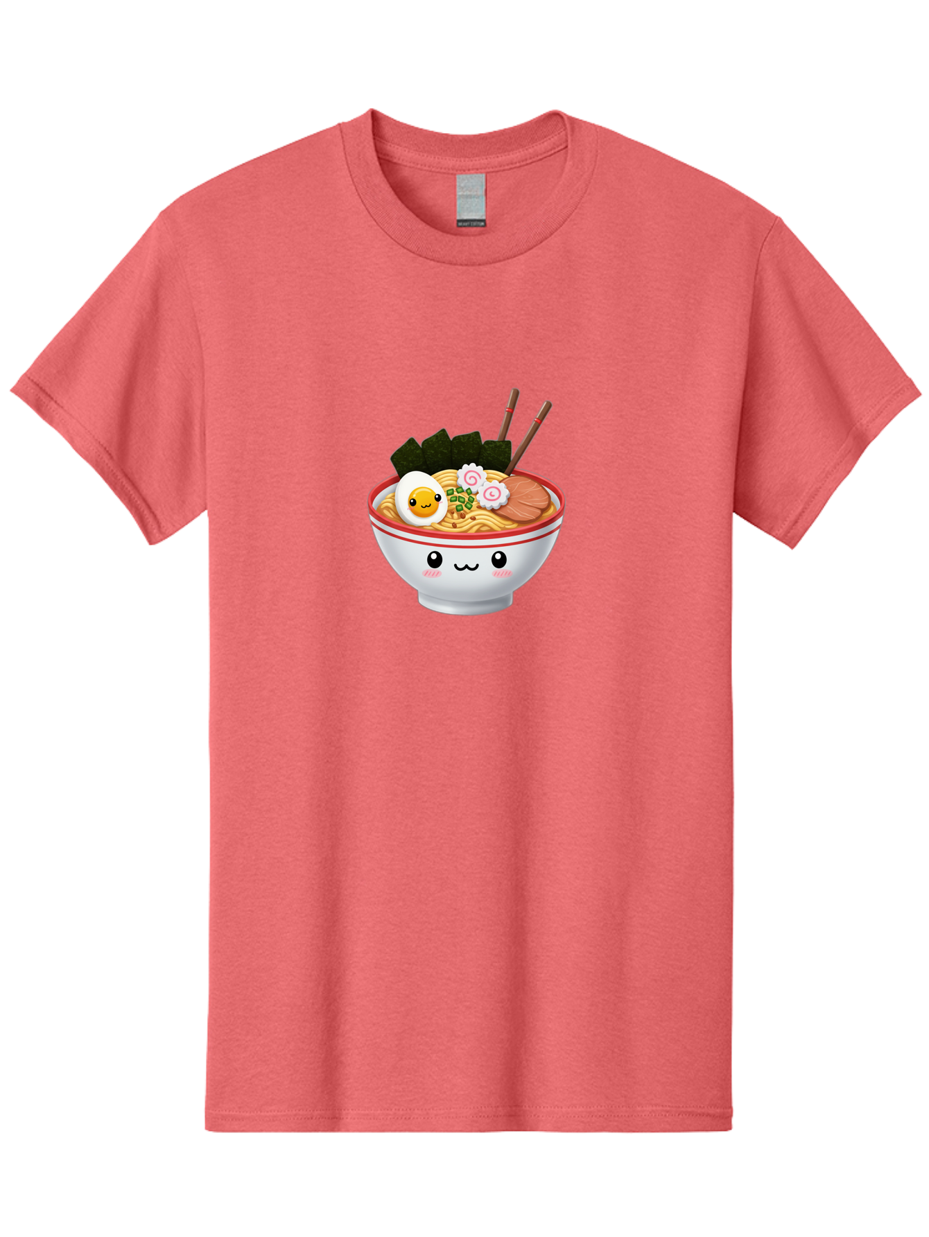 Ramen-Bowl-7 Men'S Graphic Tee, 100% Cotton, Comfortable Casual Summer Wear, Machine Washable, Ramen Noodles, Steaming Bowl, Egg, Seaweed, Narutomaki, Chopsticks, Happy Face, Cartoon Style, Japanese Cuisine, Kawaii Food, Noodle Soup, Bab297