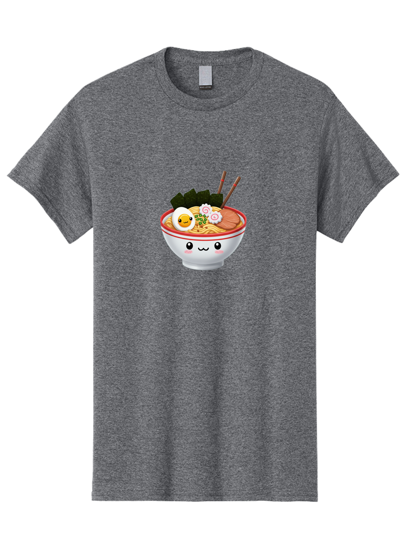Ramen-Bowl-7 Men'S Graphic Tee, 100% Cotton, Comfortable Casual Summer Wear, Machine Washable, Ramen Noodles, Steaming Bowl, Egg, Seaweed, Narutomaki, Chopsticks, Happy Face, Cartoon Style, Japanese Cuisine, Kawaii Food, Noodle Soup, Bab297